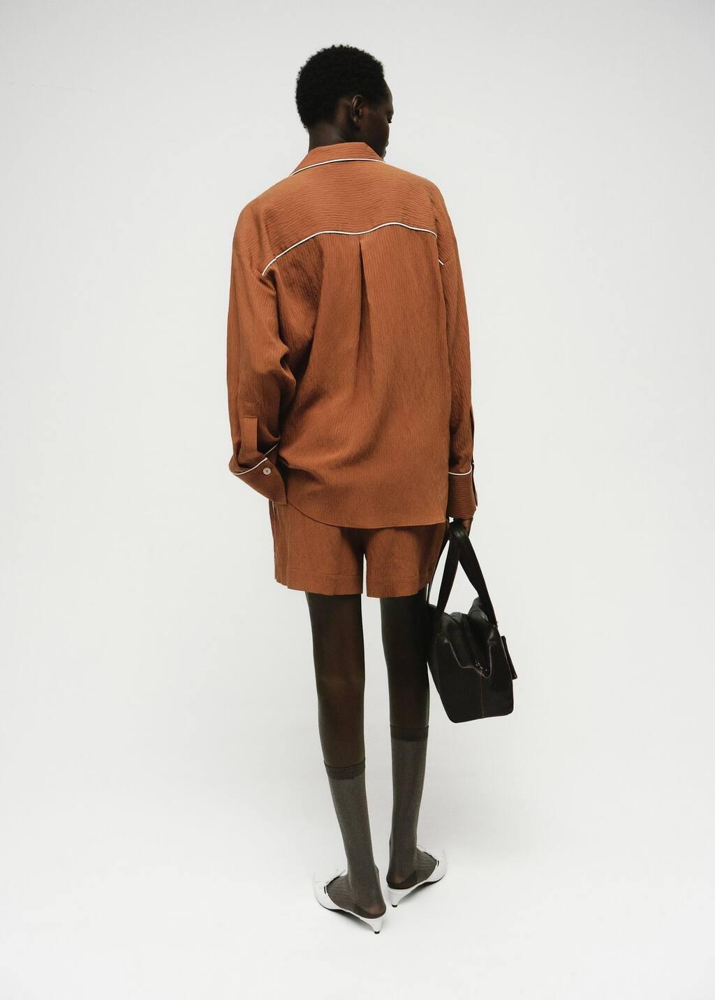 Brown Textured Shirt With Contrasting Trim, Brown, large image number 4