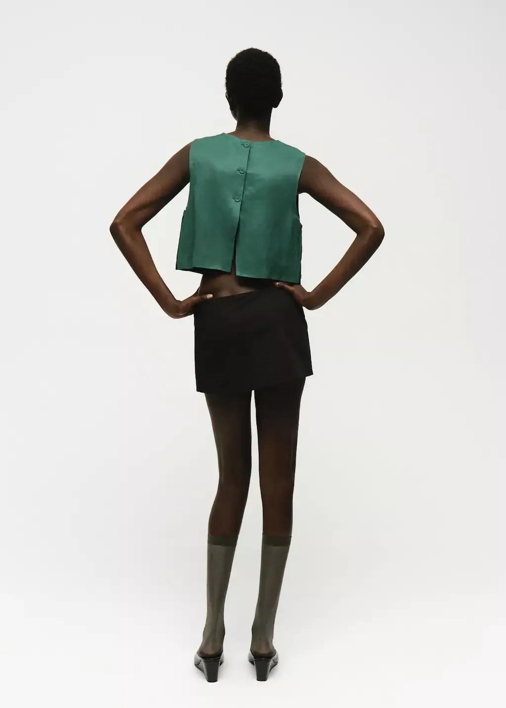 Green Linen-Blend Top With Buttons, , large image number 1