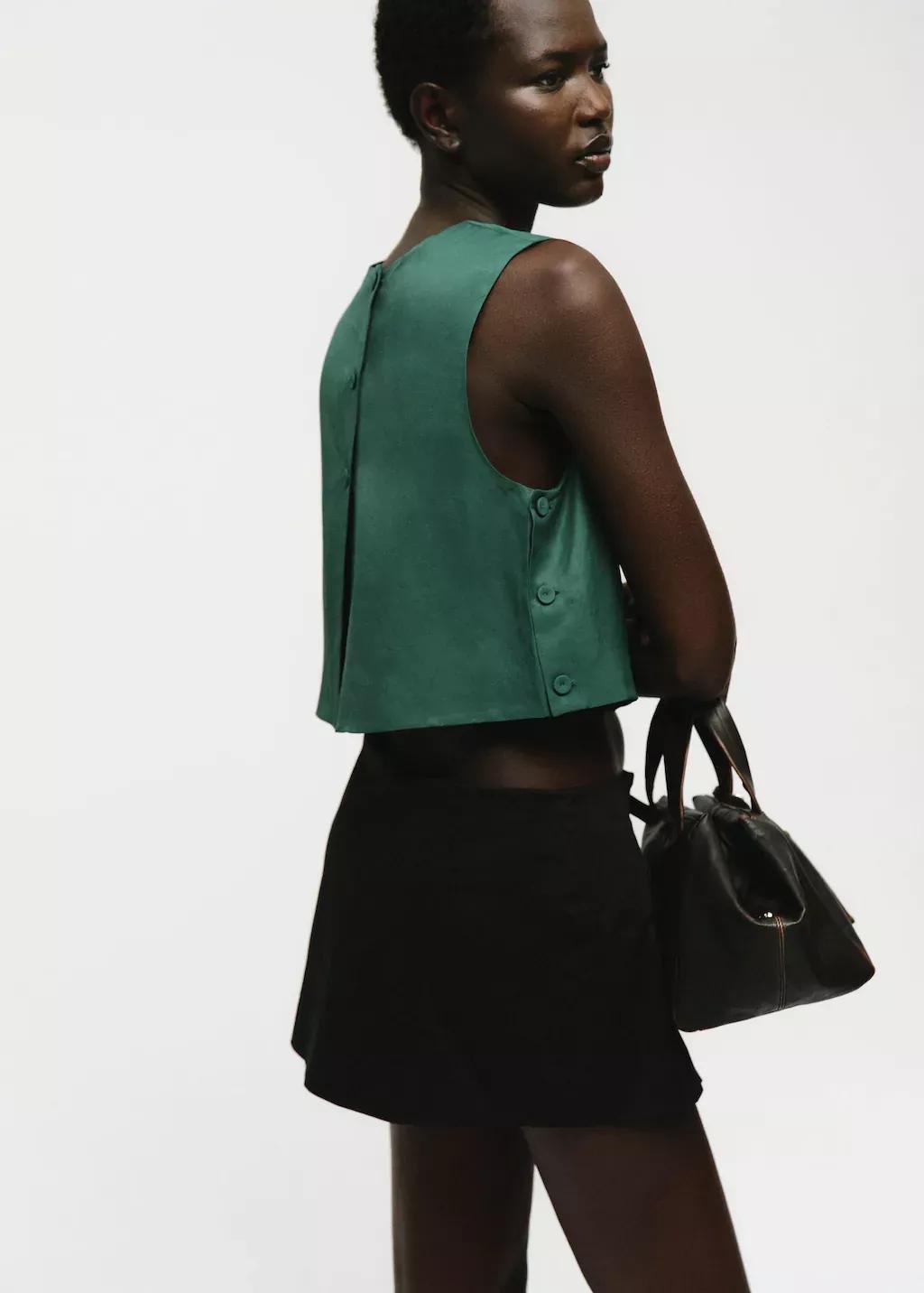 Green Linen-Blend Top With Buttons, , large image number 2