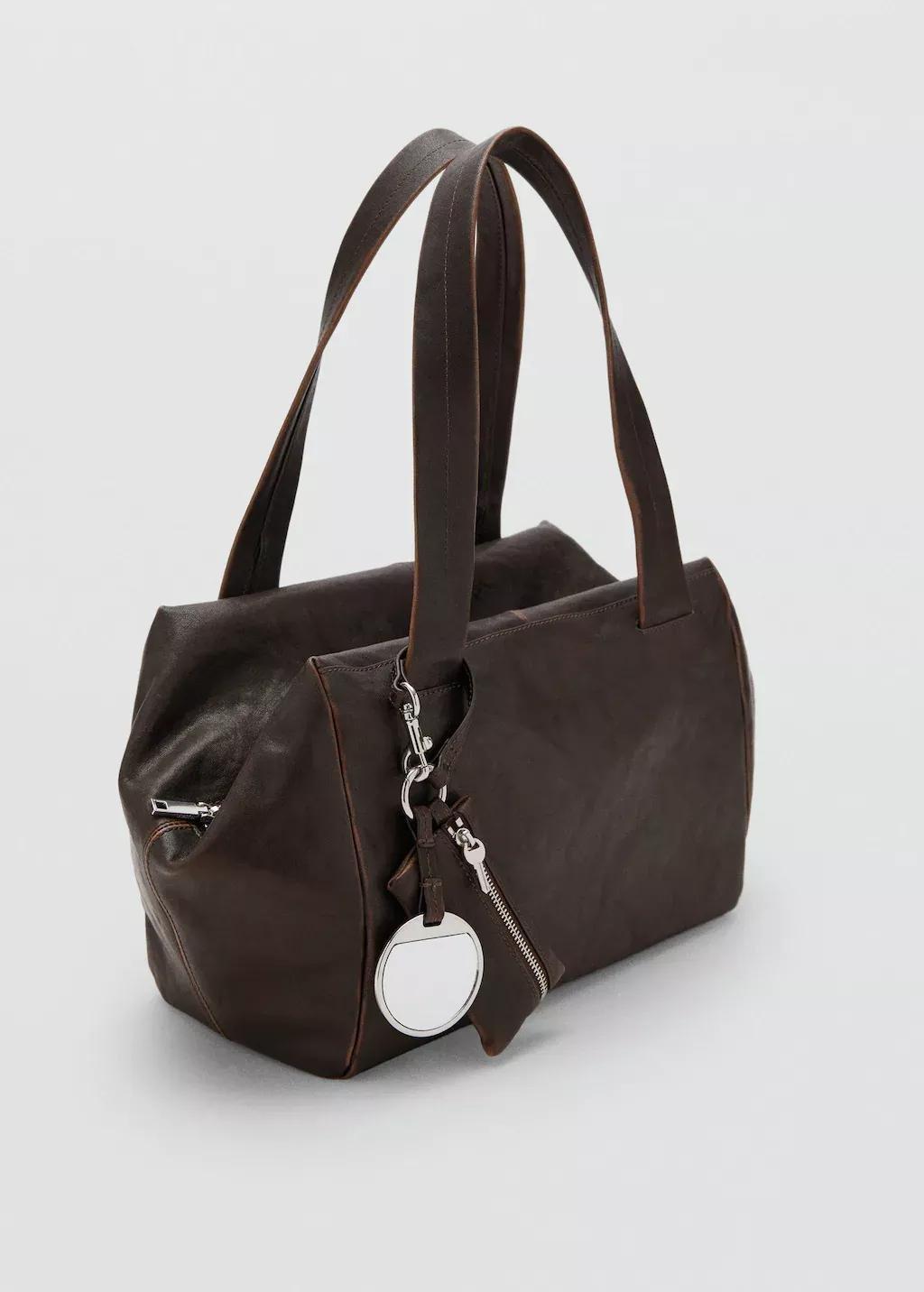 Brown Leather Shoulder Bag With Charms, , medium