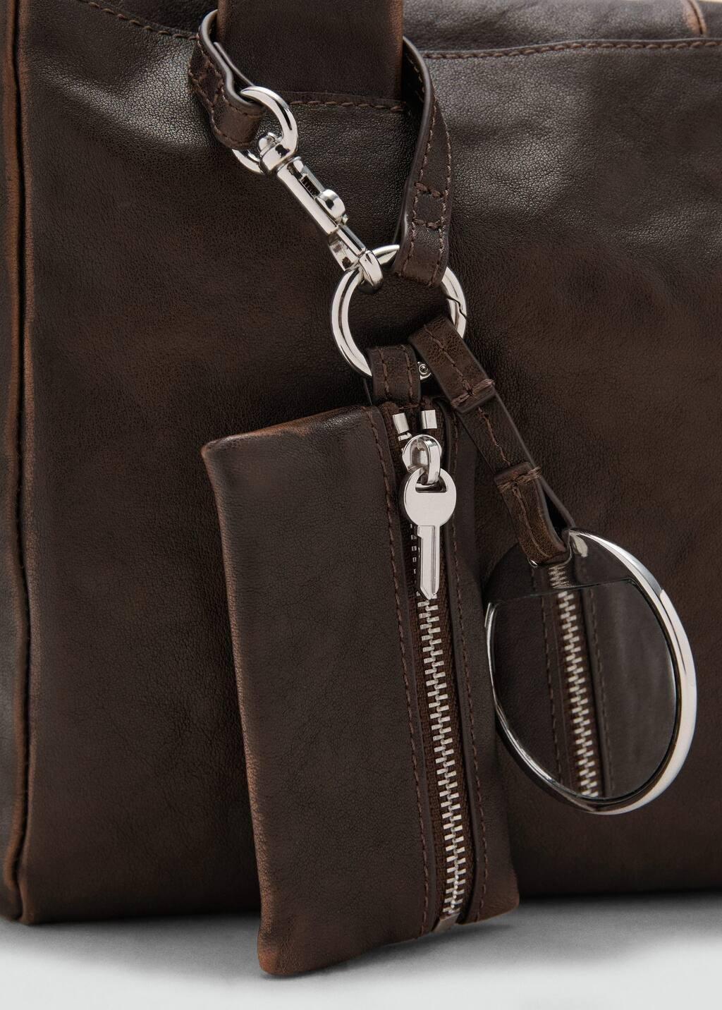 Brown Leather Shoulder Bag With Charms, Dark Brown, large image number 1