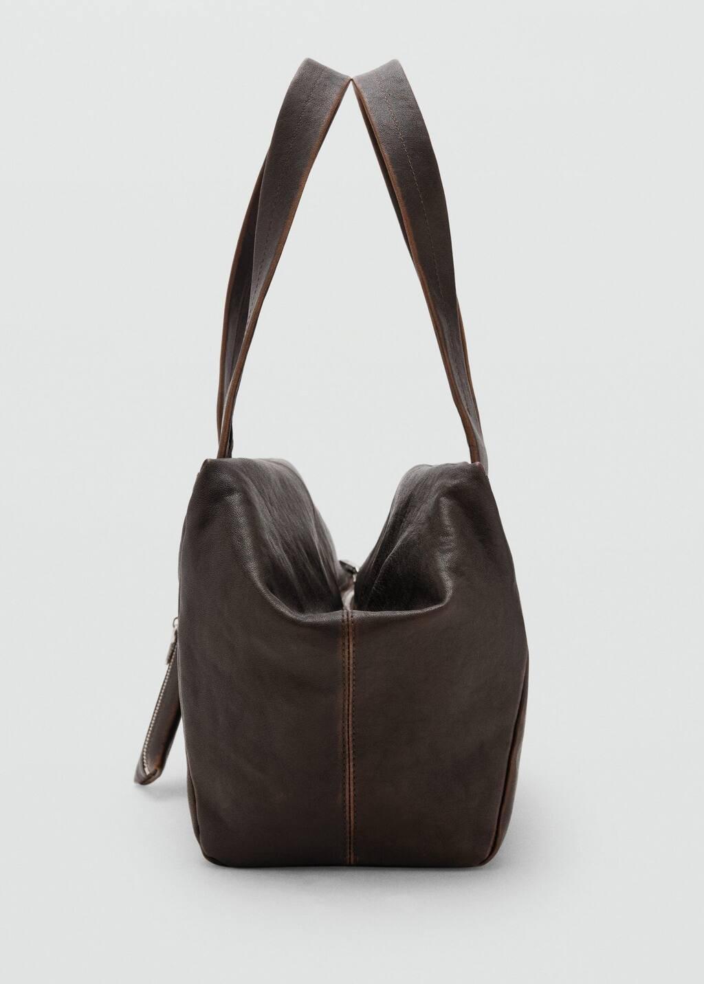 Brown Leather Shoulder Bag With Charms, Dark Brown, large image number 2
