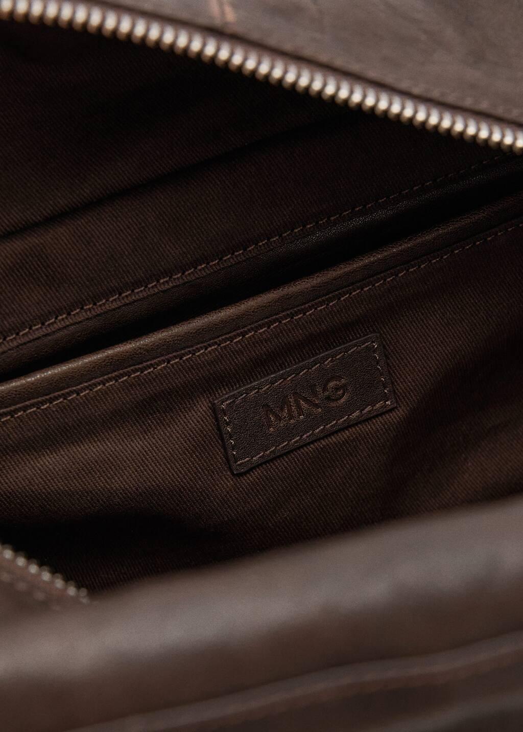 Brown Leather Shoulder Bag With Charms, Dark Brown, large image number 4