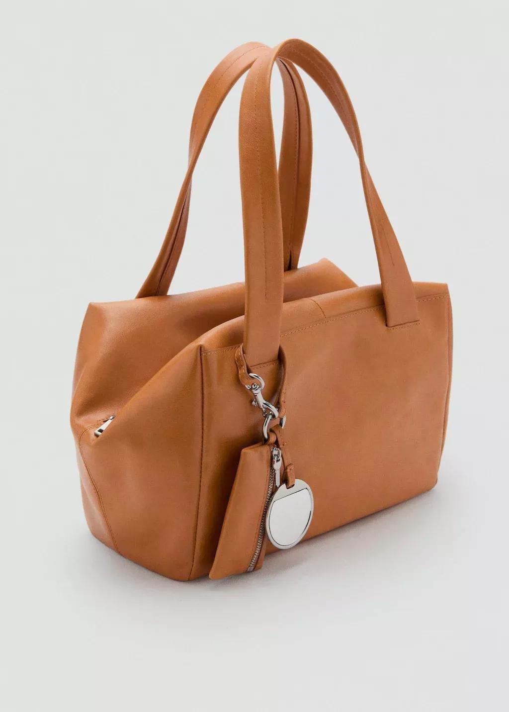 Brown Leather Shoulder Bag With Charms, , medium