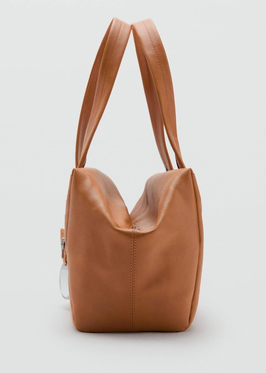 Brown Leather Shoulder Bag With Charms, Dark Brown, large image number 1