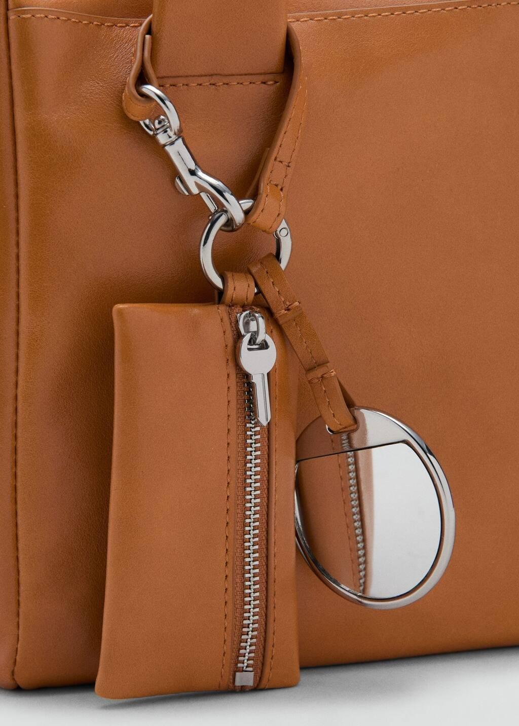 Brown Leather Shoulder Bag With Charms, Dark Brown, large image number 2