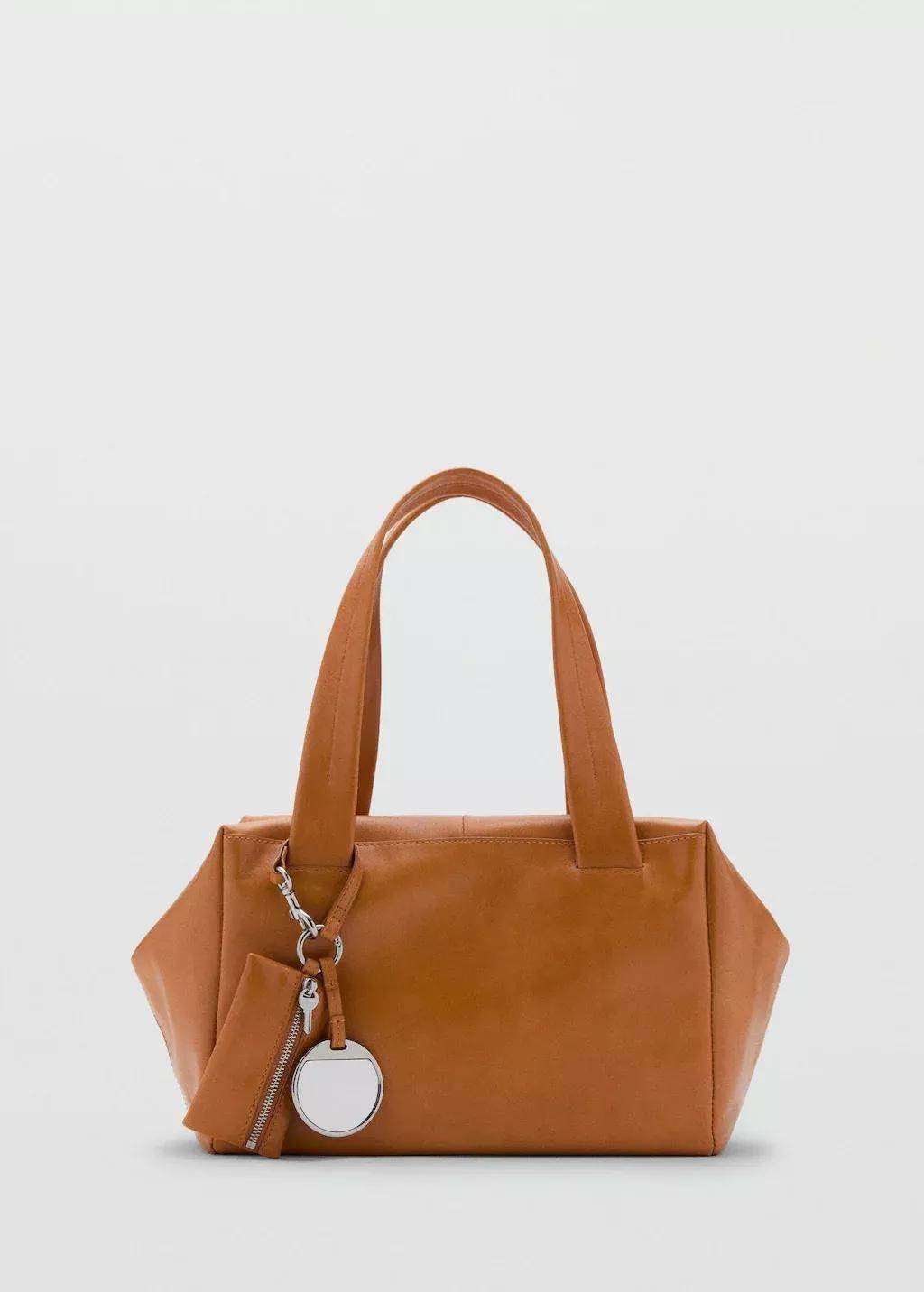 Brown Leather Shoulder Bag With Charms, Dark Brown, large image number 3