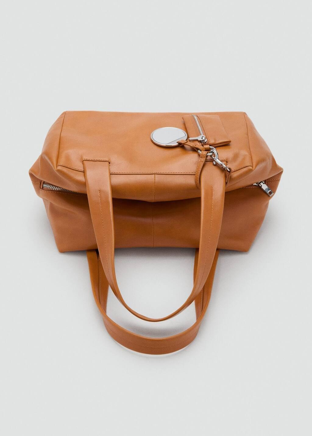 Brown Leather Shoulder Bag With Charms, Dark Brown, large image number 5