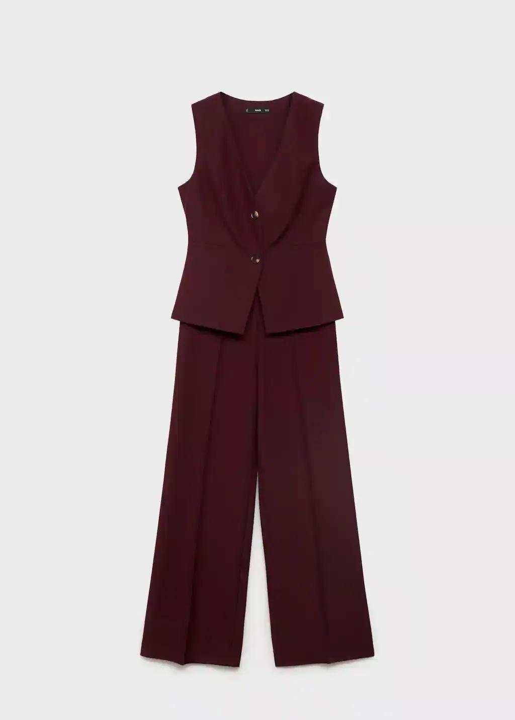 Red Long Suit-Style Jumpsuit, Dark Red, medium
