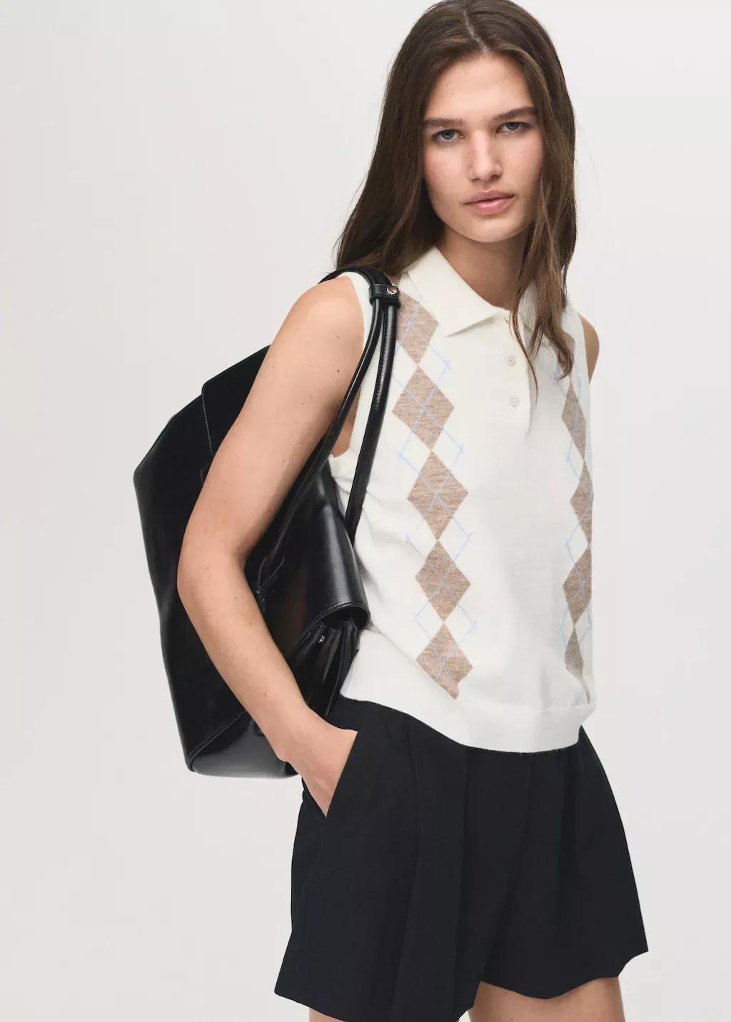 LIGHT BEIGE Argyle polo neck gilet, 0201_05, large image number 0