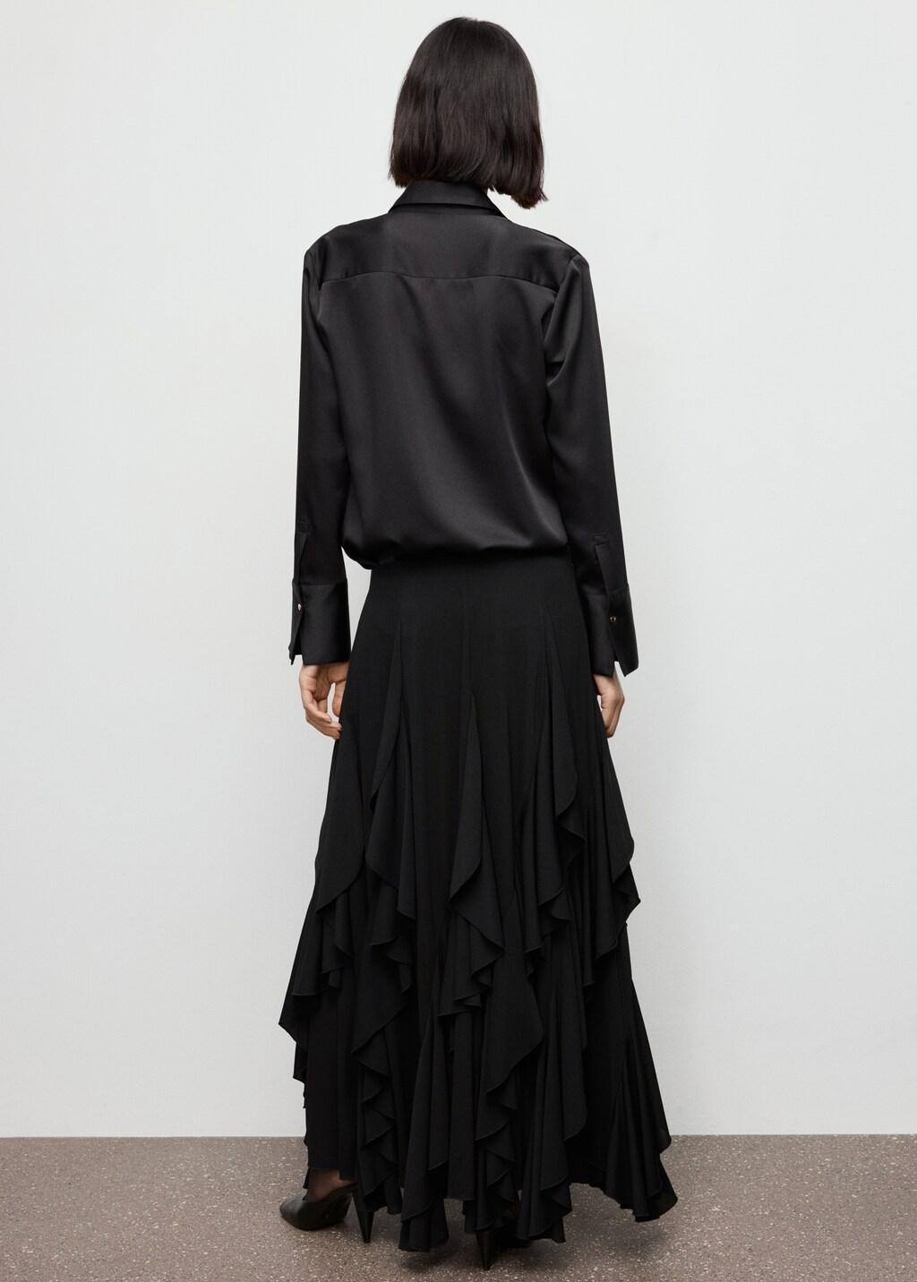 Black Satin Finish Flowy Shirt, Black, medium