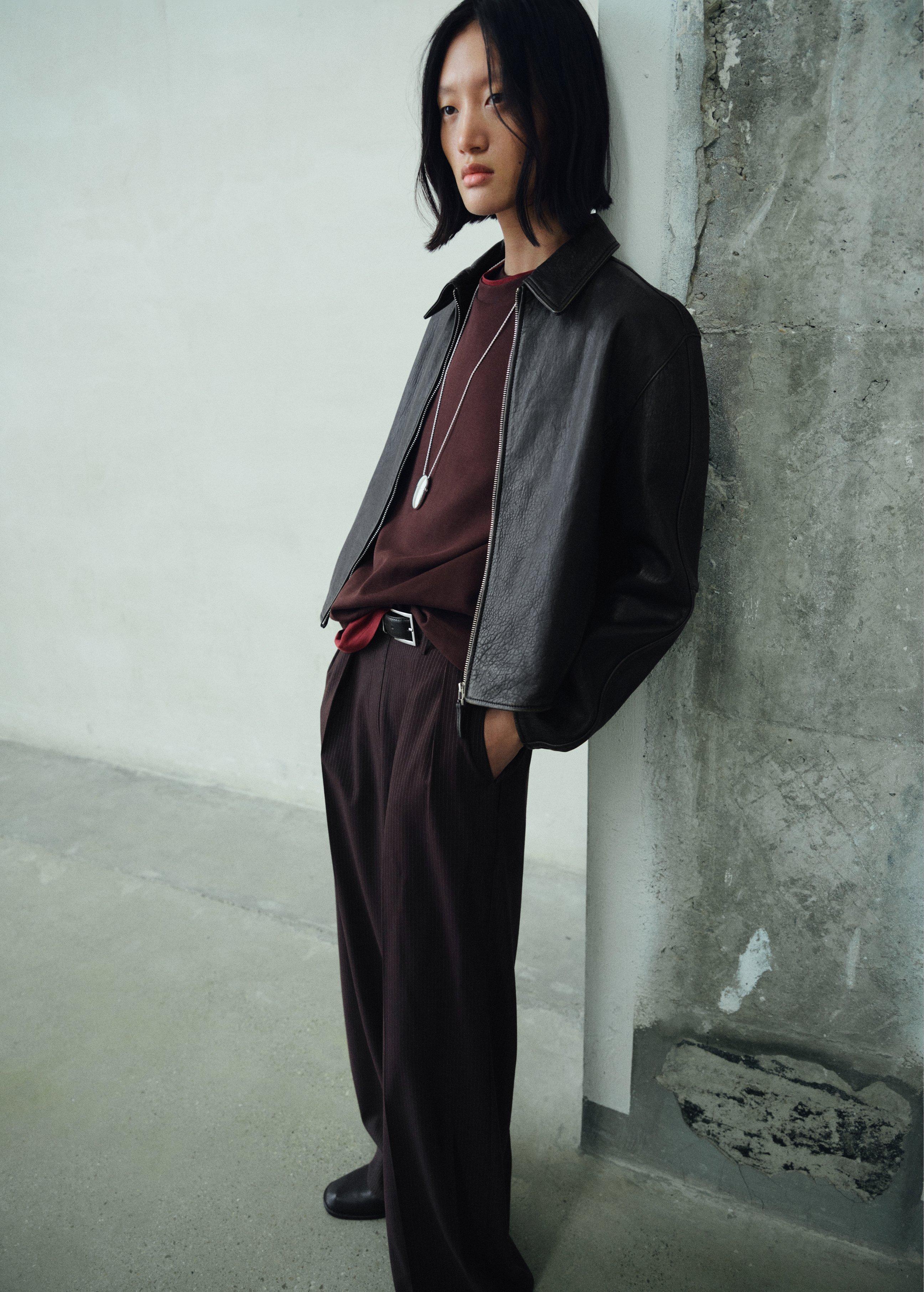 Black Lapels Leather Jacket, Black, large image number 0