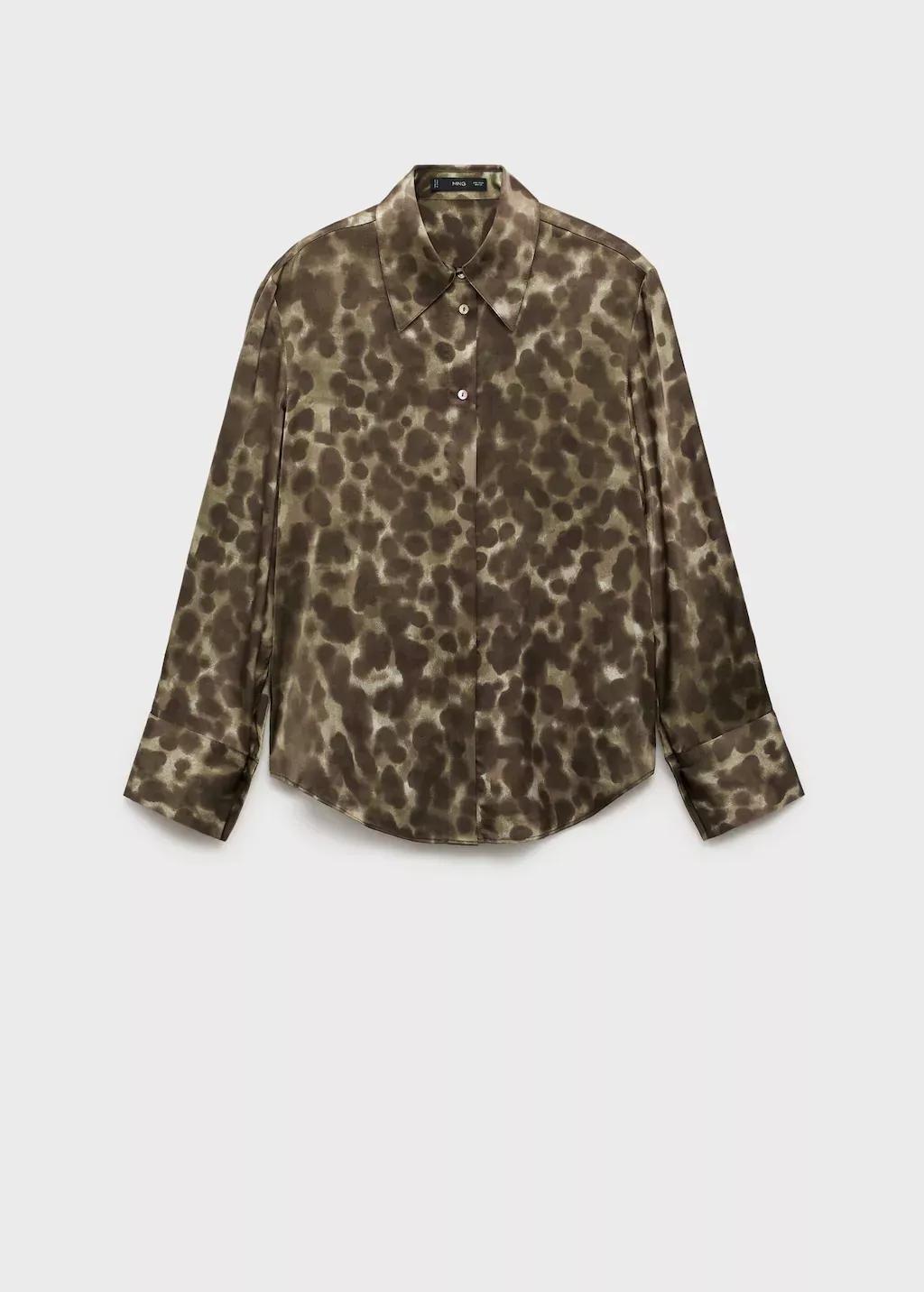 Brown Satin Print Shirt, Brown, large image number 0