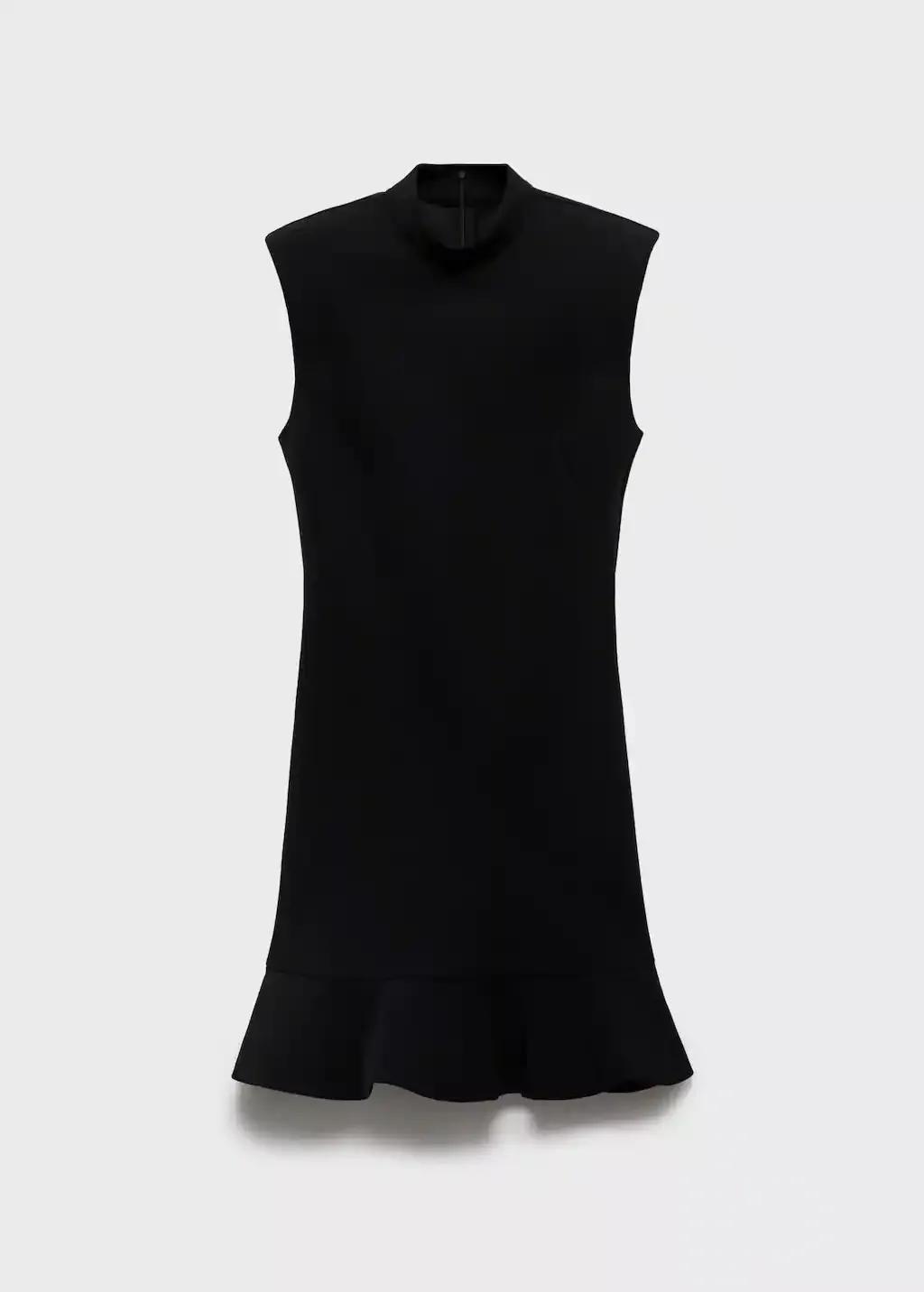 Black High-Neck Dress With Ruffle, , medium