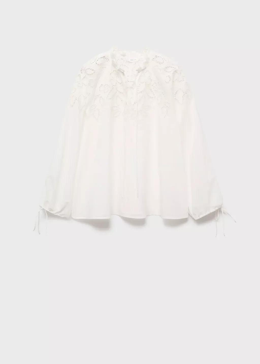 Beige Embroidered Blouse With Bows, , large image number 0