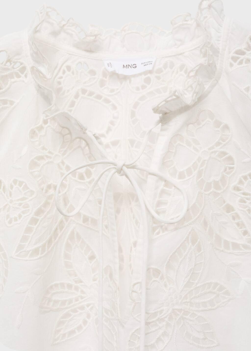 Beige Embroidered Blouse With Bows, , large image number 1