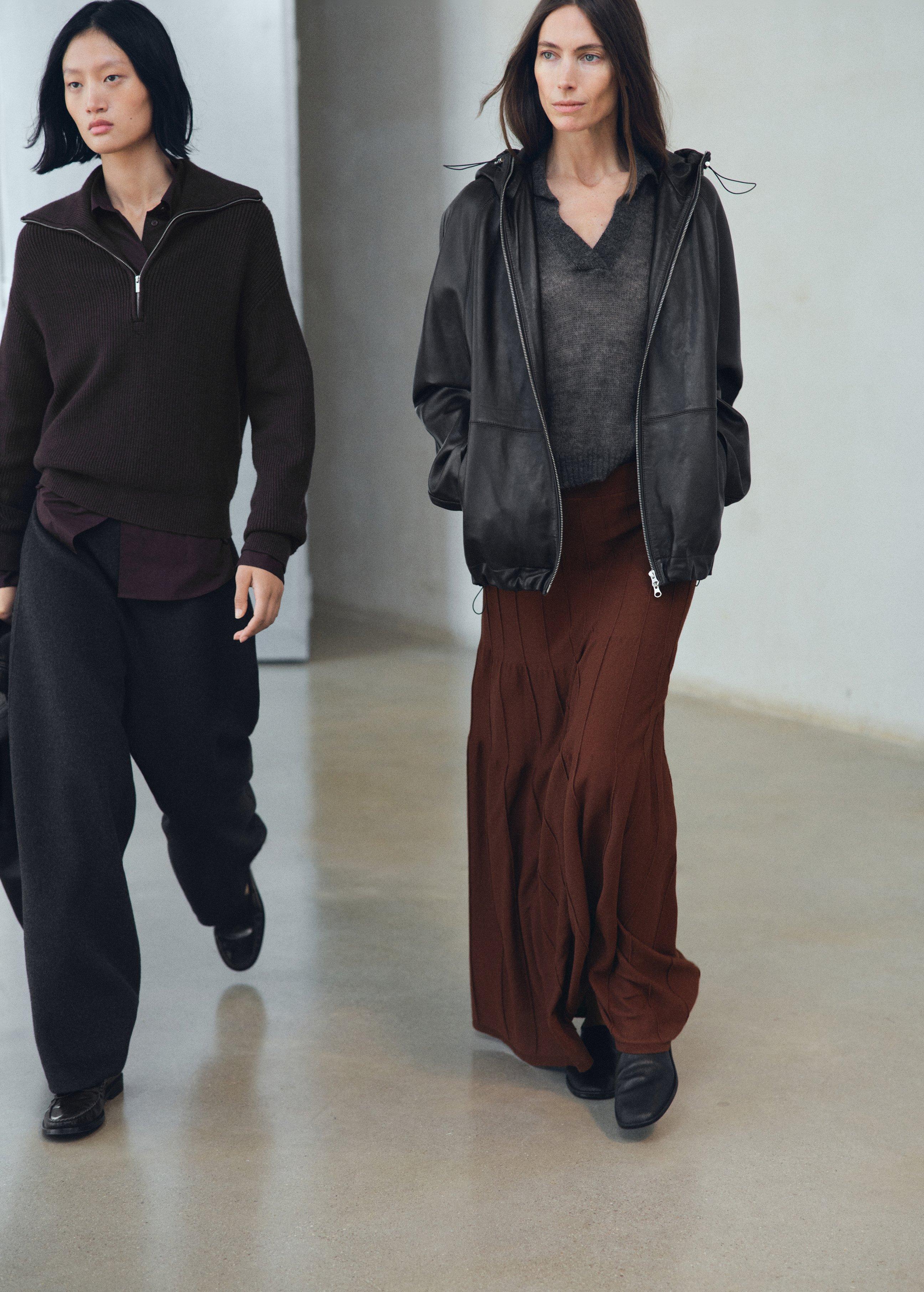 Brown Knitted Long Skirt With Seam Detail, Brown, large image number 0