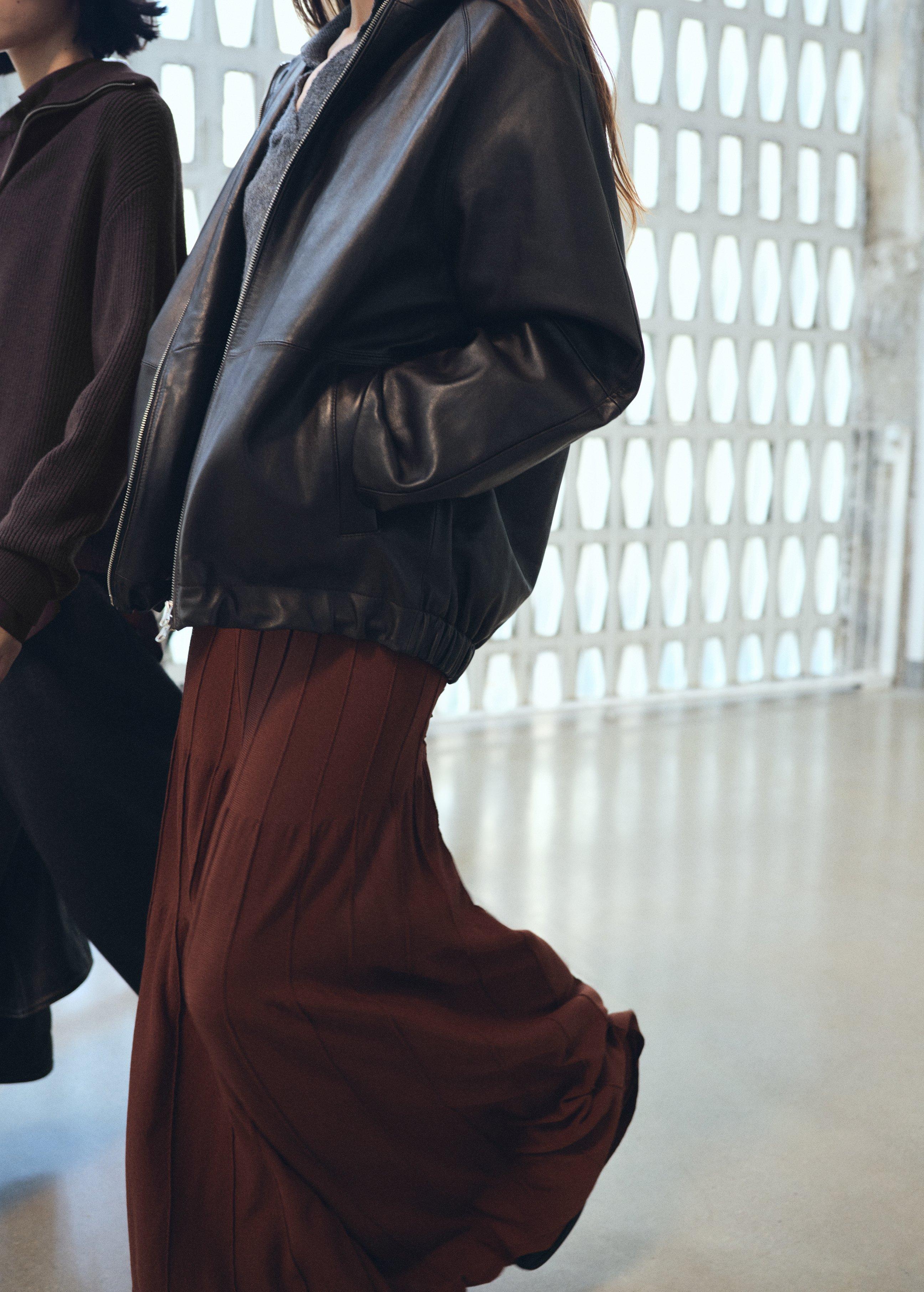 Brown Knitted Long Skirt With Seam Detail, Brown, large image number 1