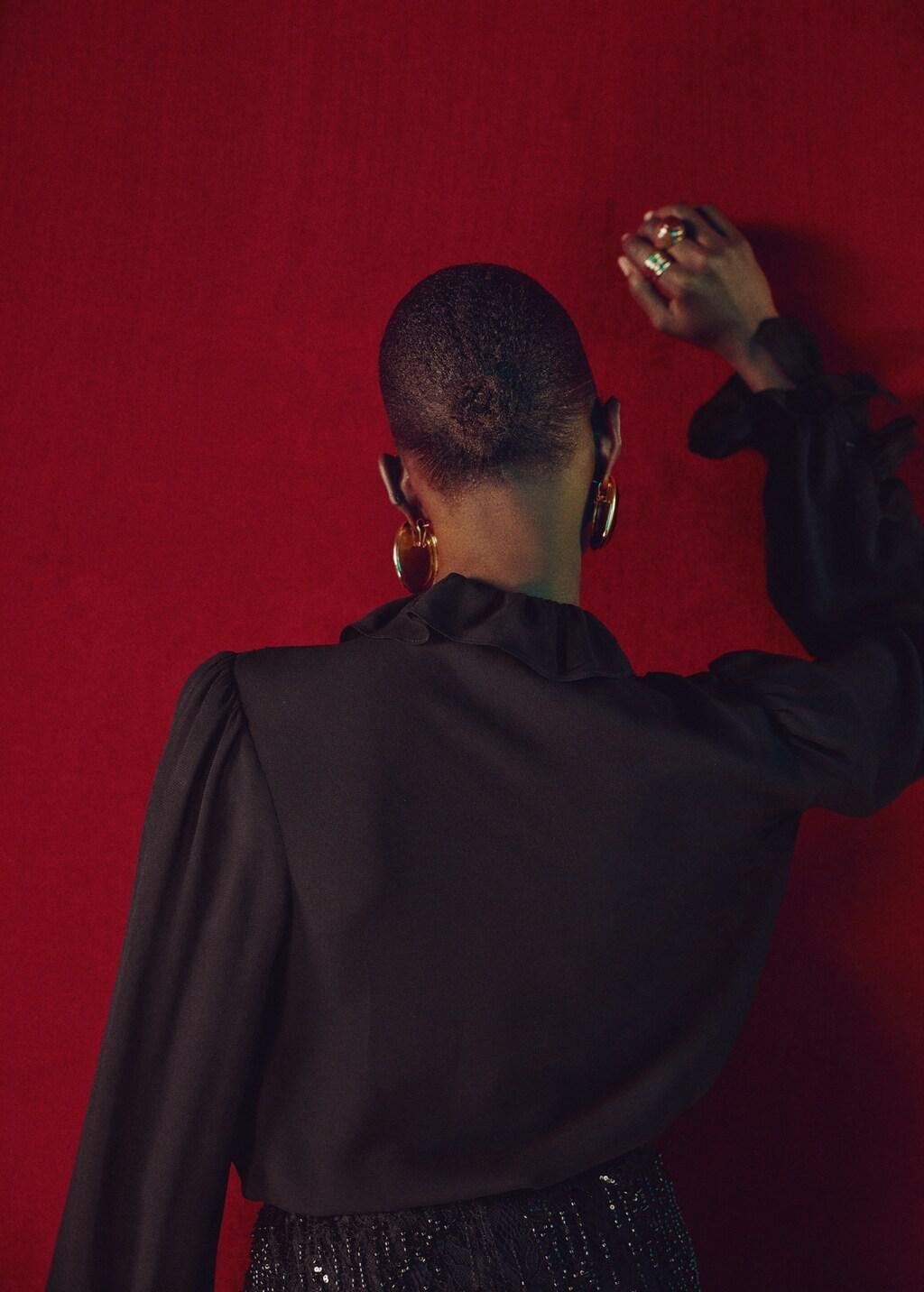 BLACK Ruffled blouse with scarf, Black, large image number 2