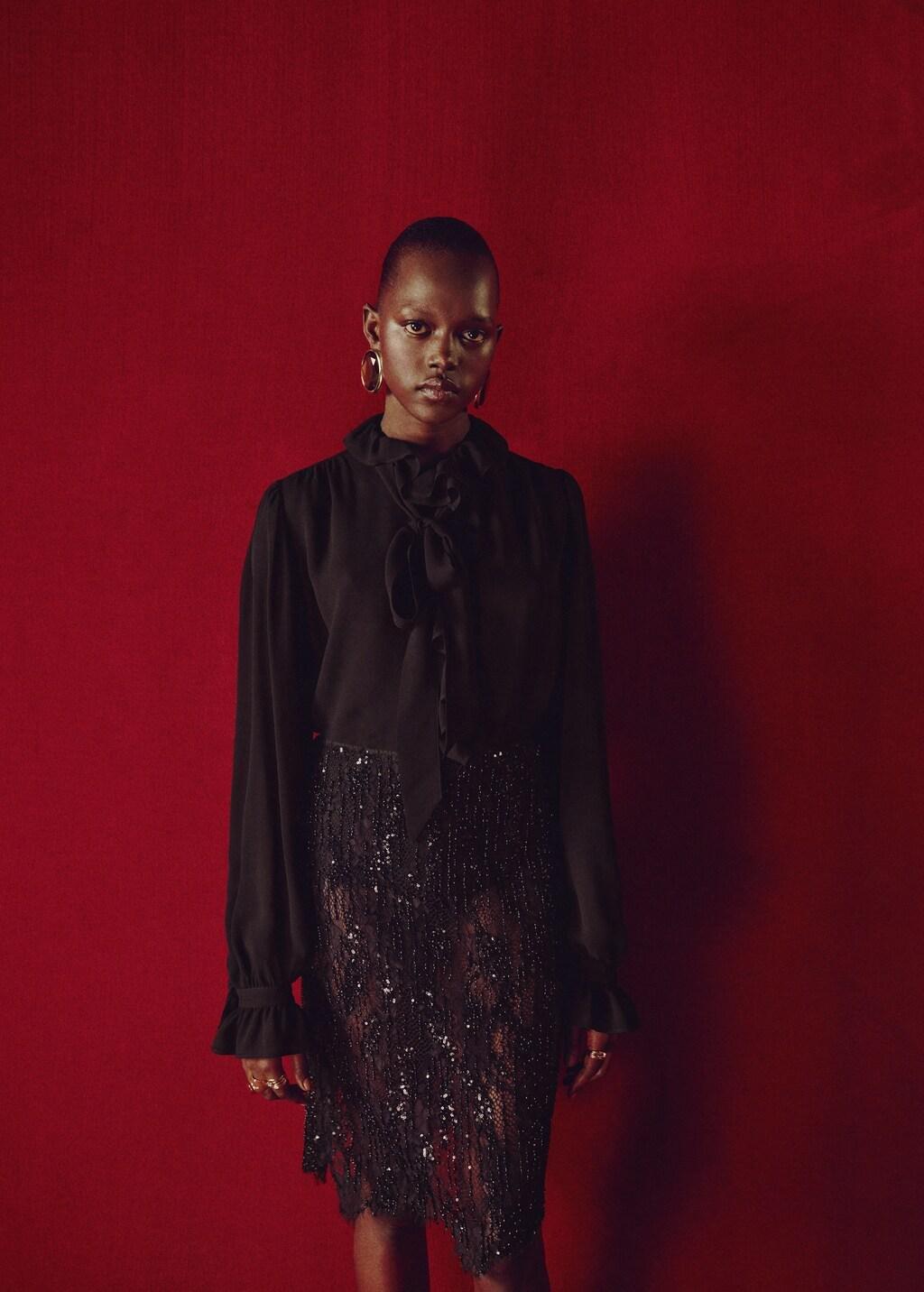 BLACK Ruffled blouse with scarf, Black, large image number 3