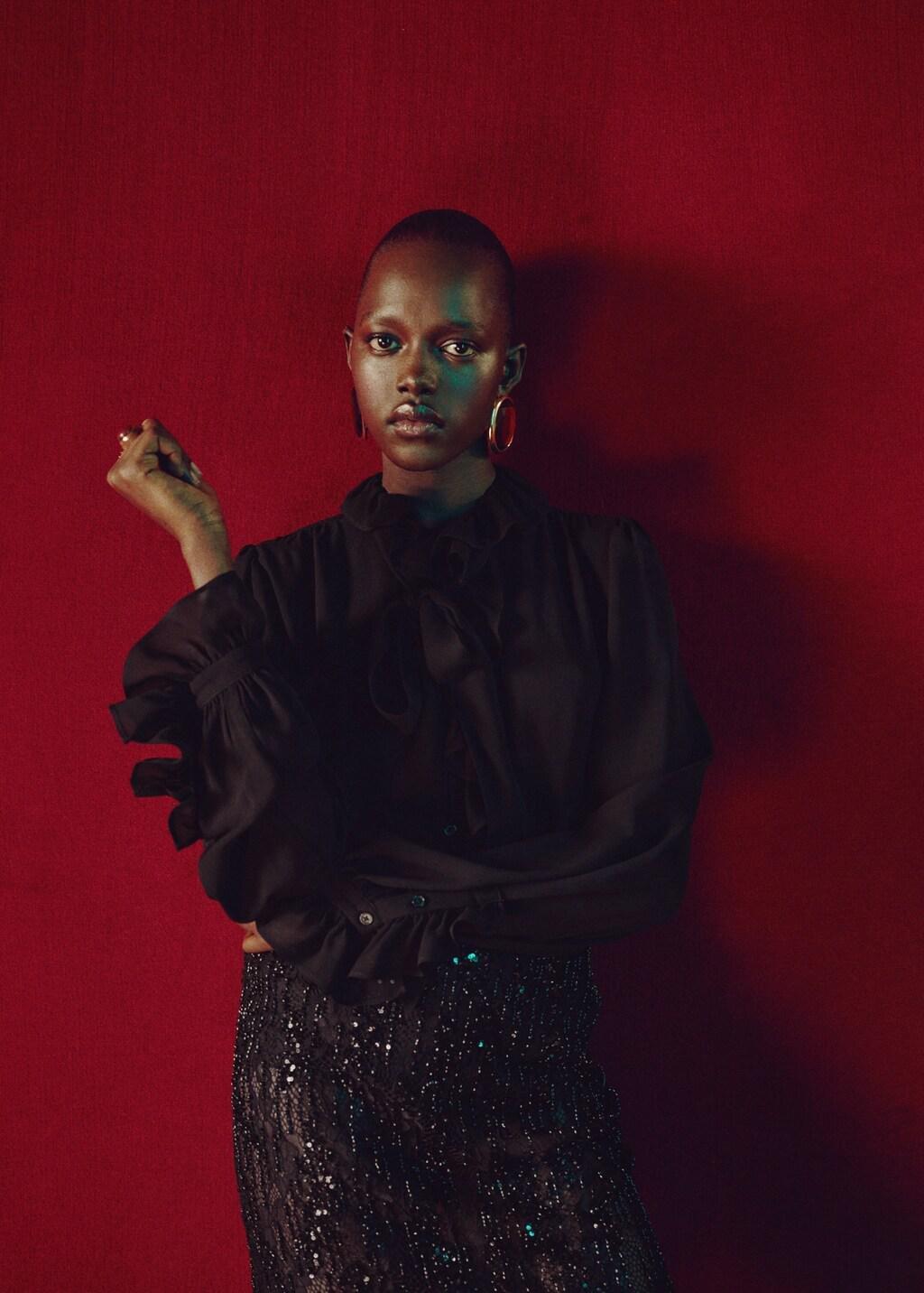 BLACK Ruffled blouse with scarf, Black, large image number 5