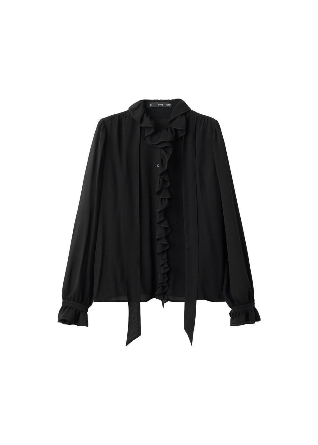 BLACK Ruffled blouse with scarf, Black, large image number 6