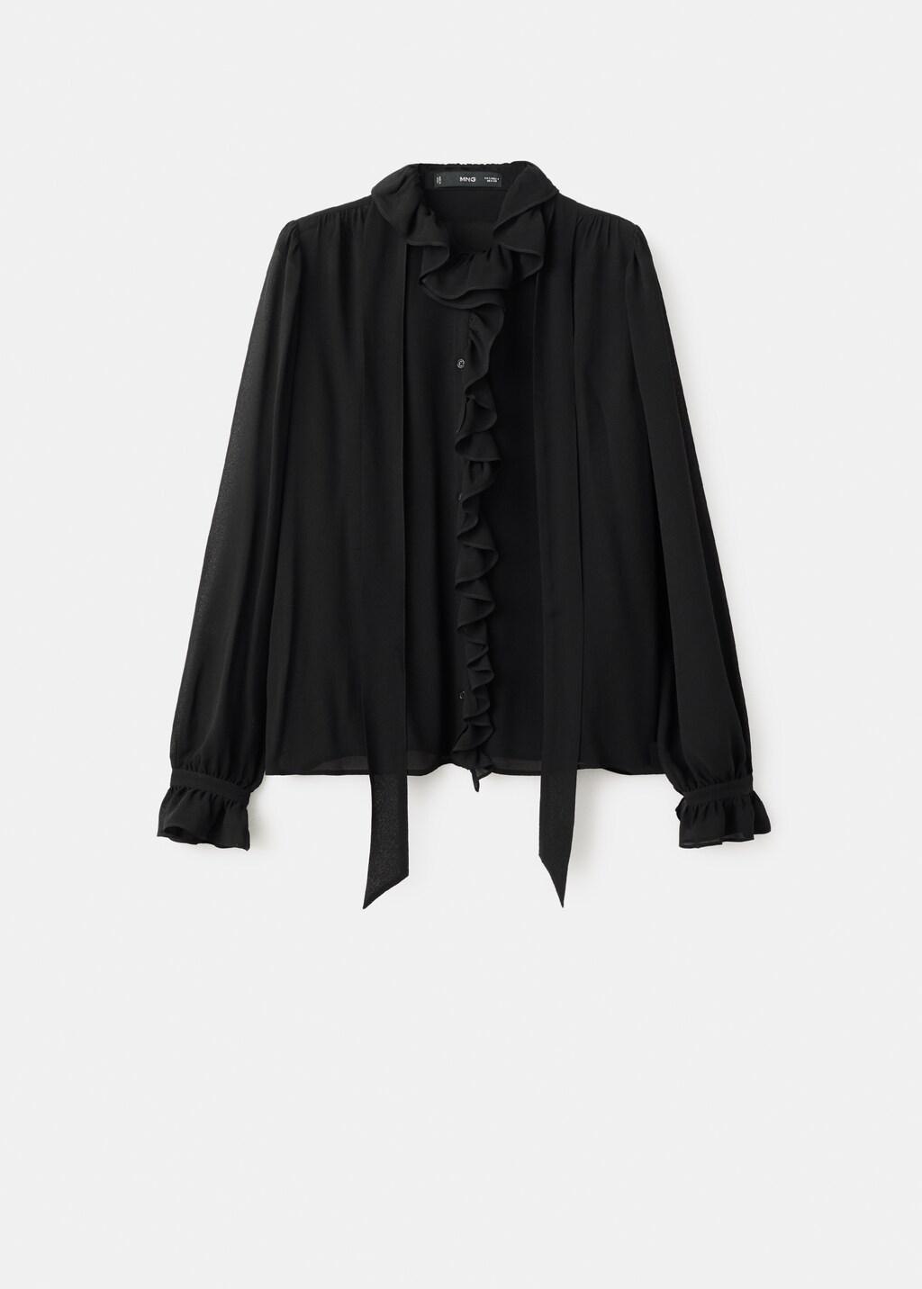 BLACK Ruffled blouse with scarf, Black, large image number 7