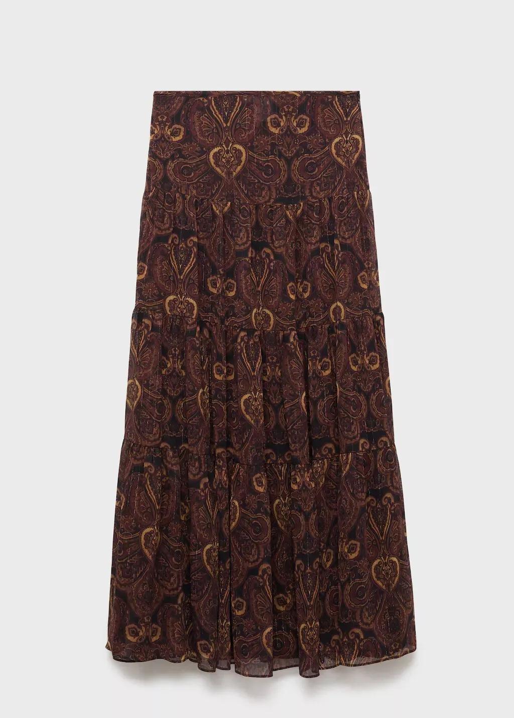 Brown A-Line Skirt With Paisley Pattern, , large image number 0