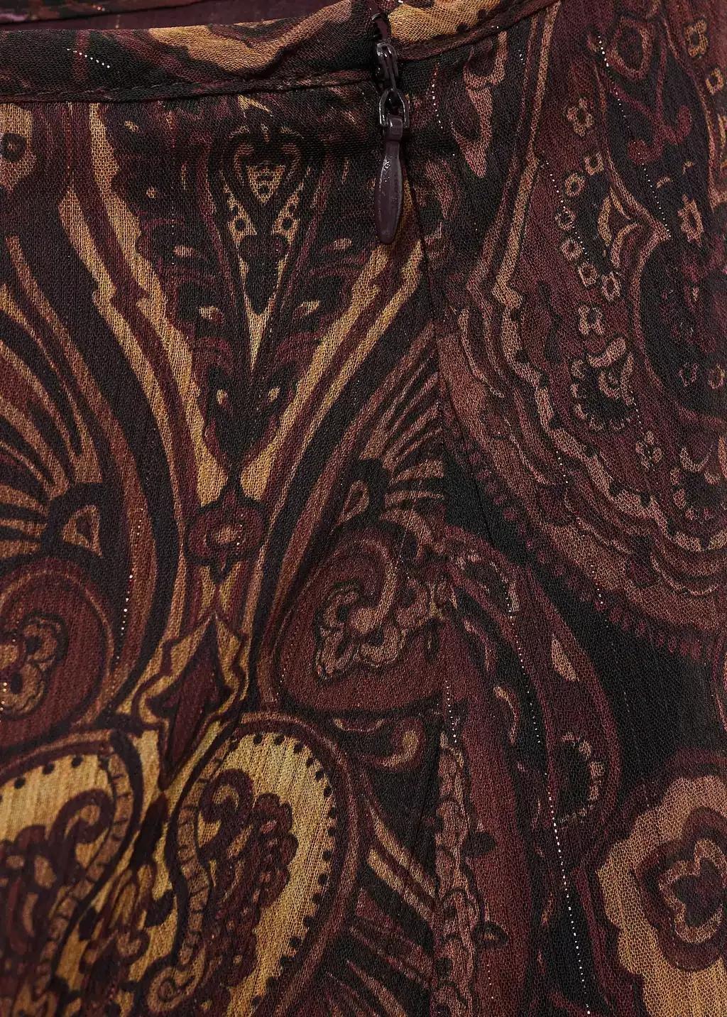 Brown A-Line Skirt With Paisley Pattern, , large image number 1