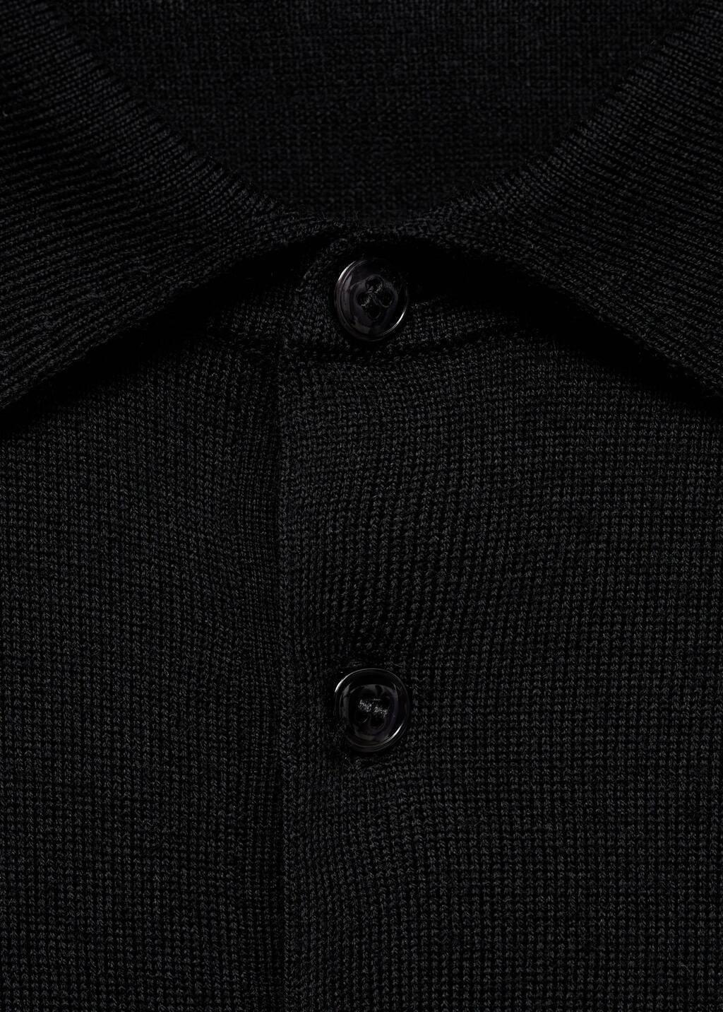 Black Merino Wool Polo Sweater, Black, large image number 1