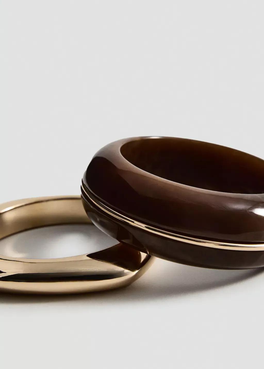 Gold Rigid Bracelets, Set Of 2, Gold, medium