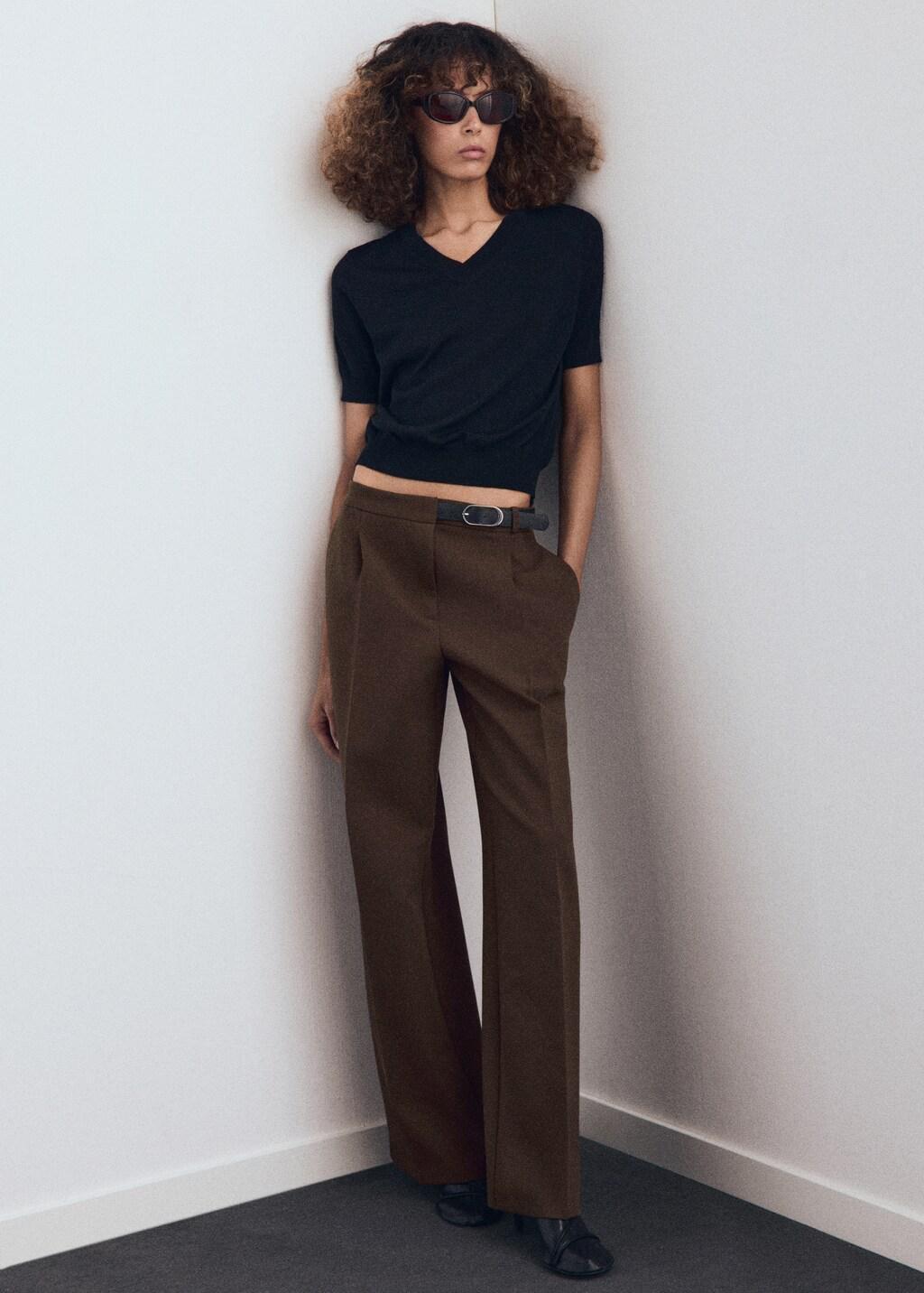 Brown Combined Trousers With Belt, Brown, large image number 0