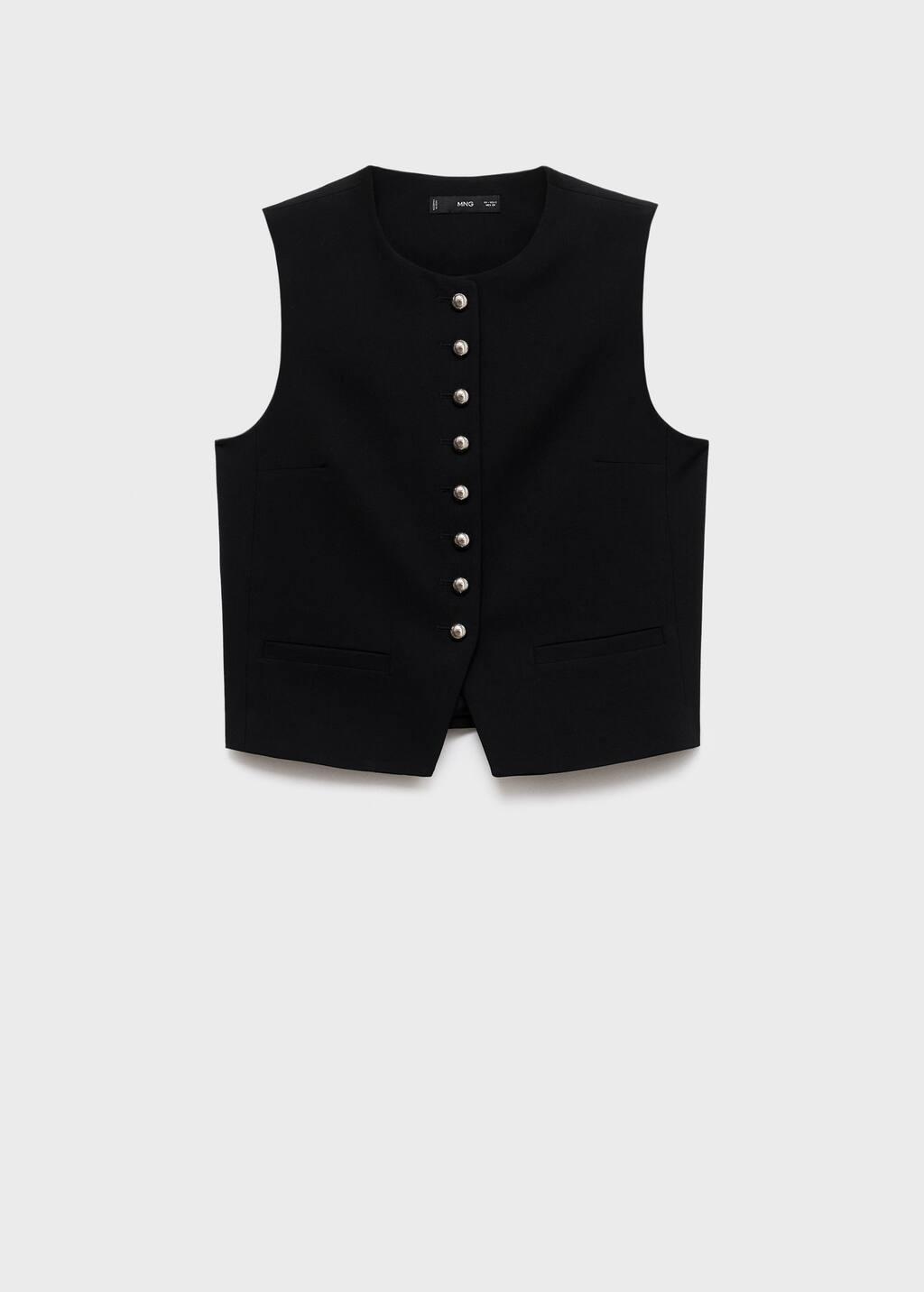 Black Waistcoat With Jewel Buttons, Black, large image number 1