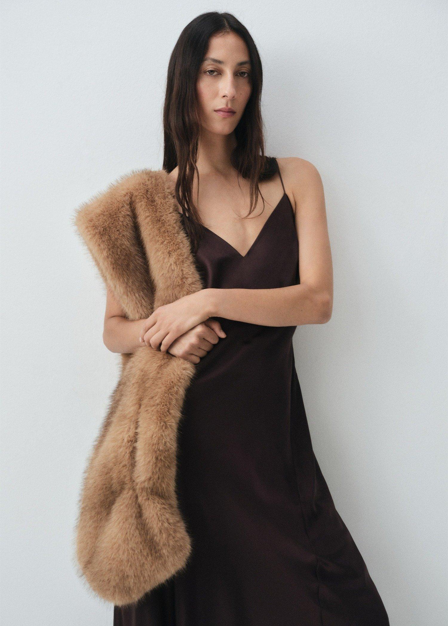 Brown Silk Satin Dress, Brown, medium