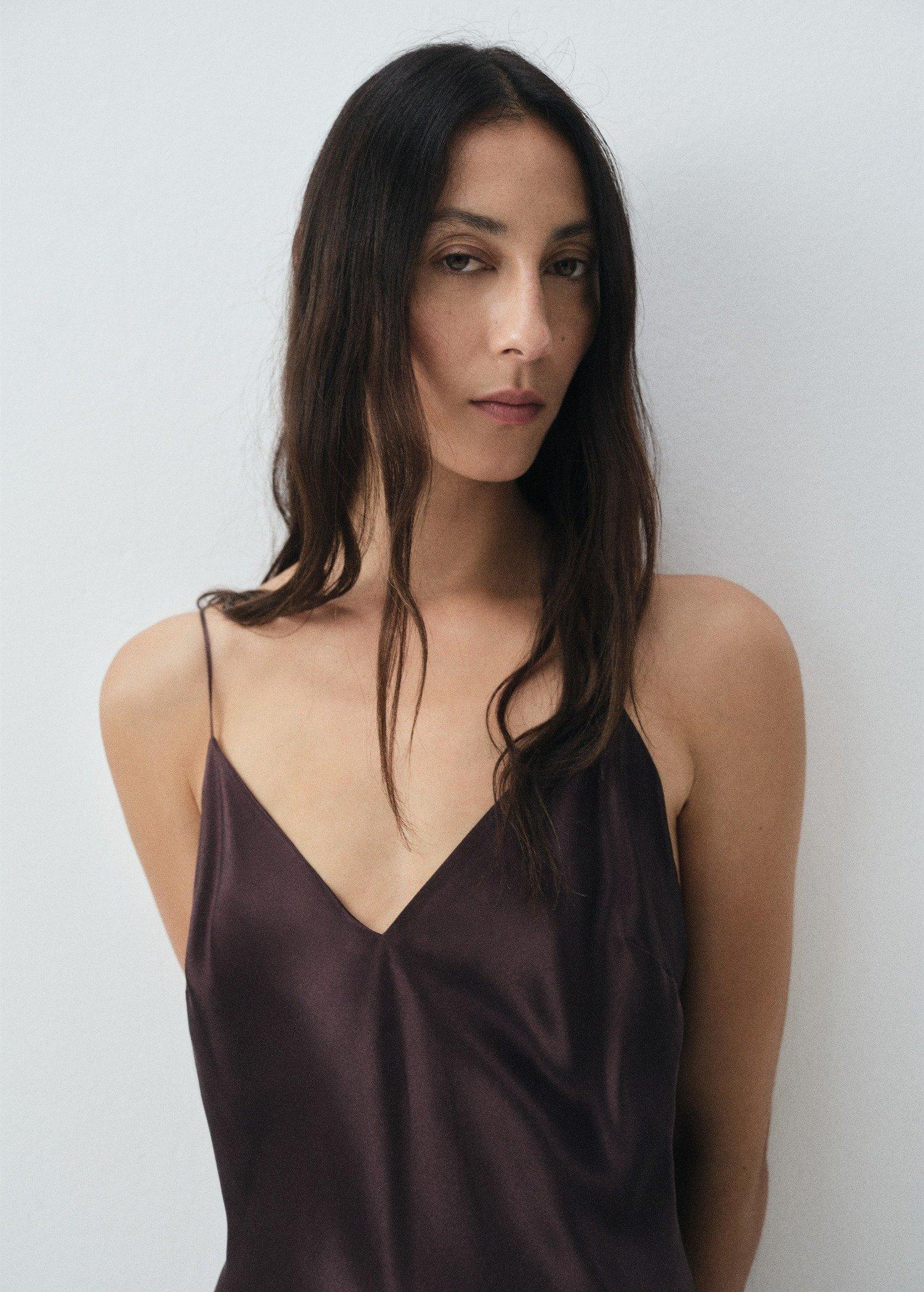 Brown Silk Satin Dress, Brown, medium