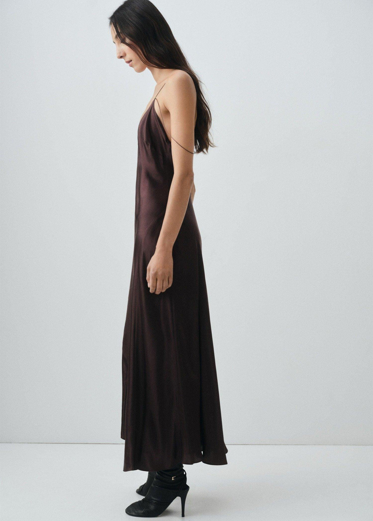 Brown Silk Satin Dress, Brown, medium