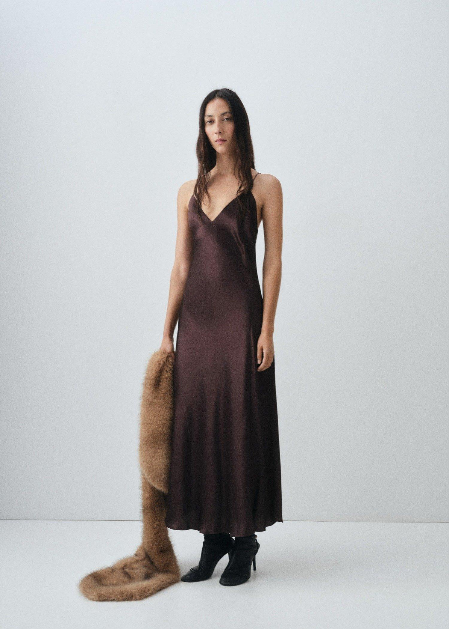 Brown Silk Satin Dress, , large image number 4