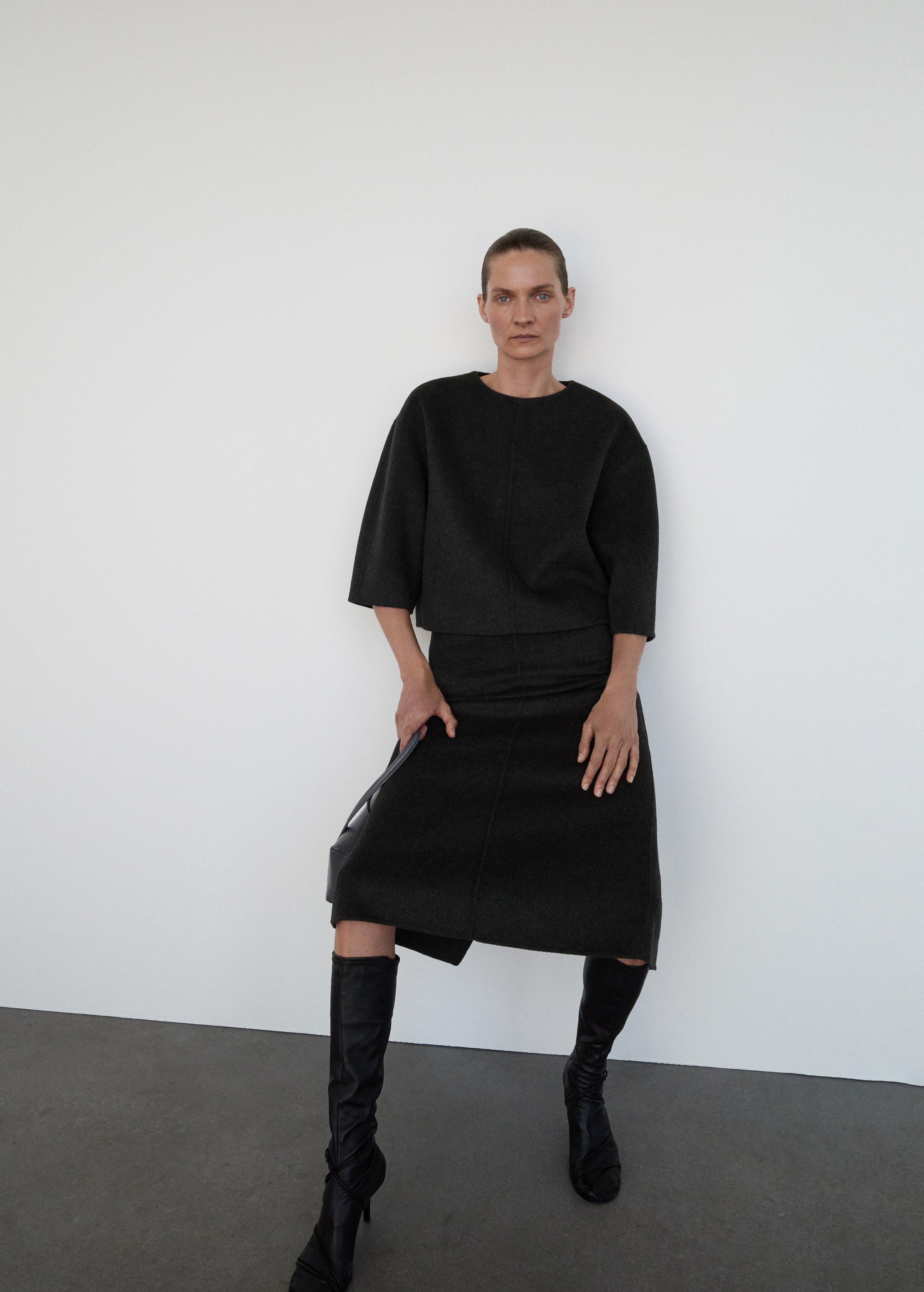 Grey Wool Top With Three-Quarter Sleeves, , large image number 0
