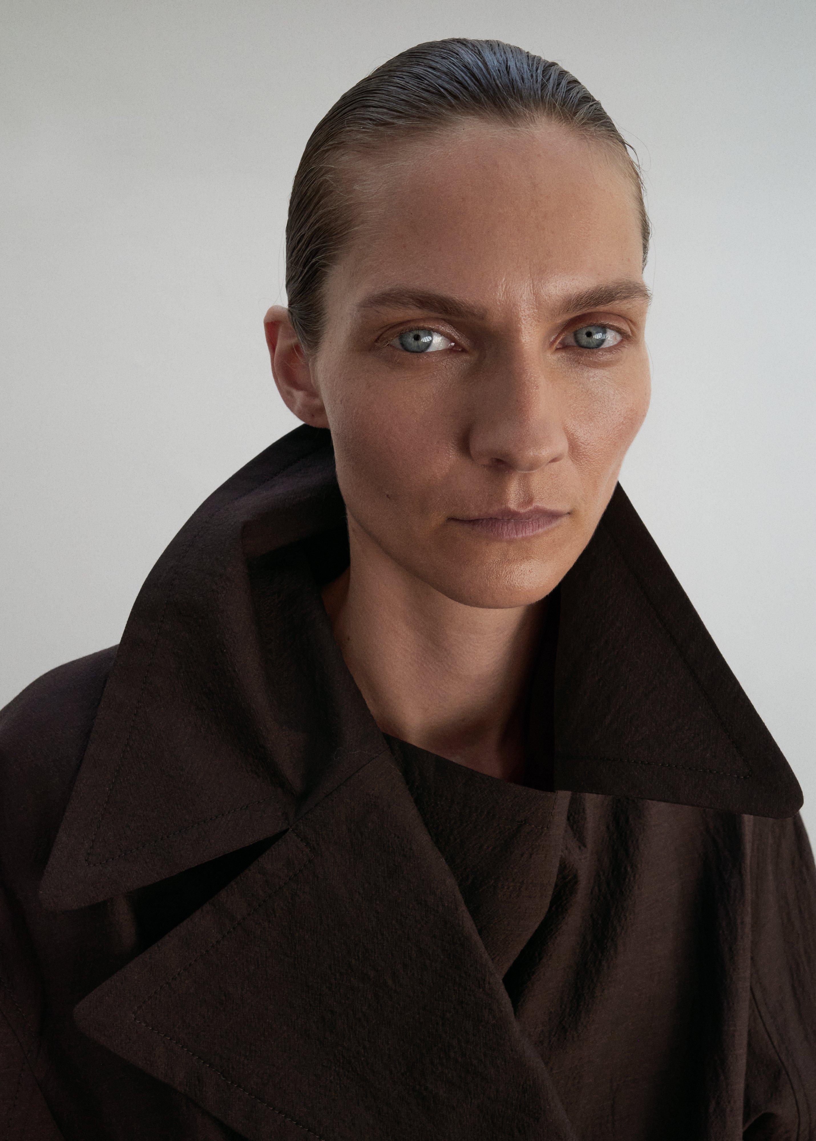 Brown Long Trench Coat Made Of Pure New Wool, , medium