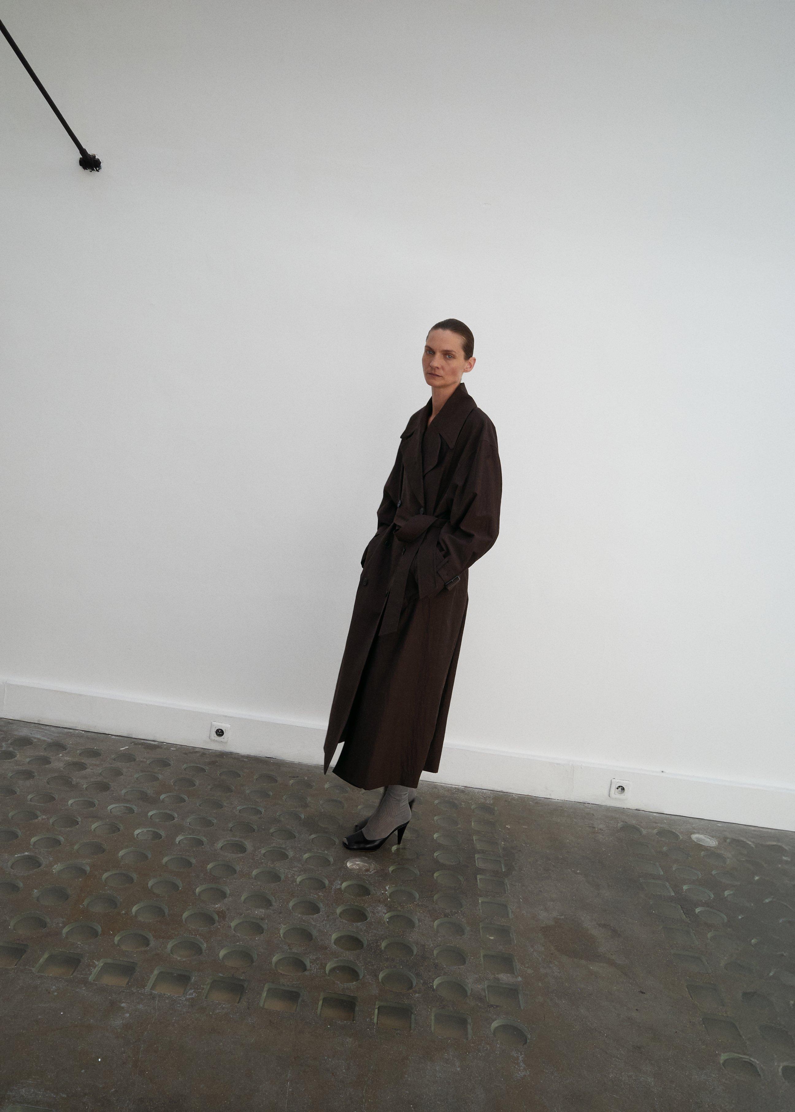 Brown Long Trench Coat Made Of Pure New Wool, 0201_32, medium
