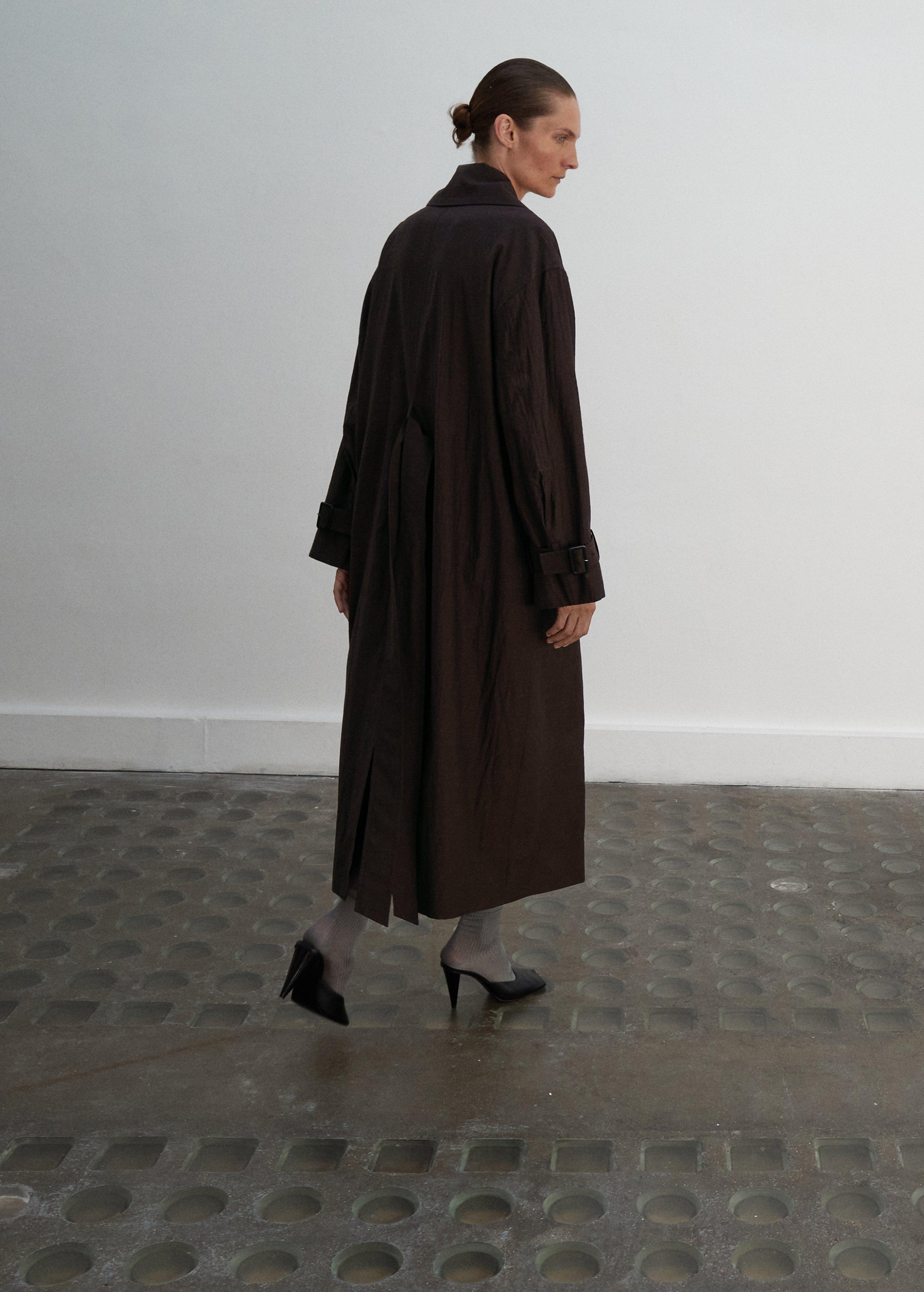 Brown Long Trench Coat Made Of Pure New Wool, , large image number 2