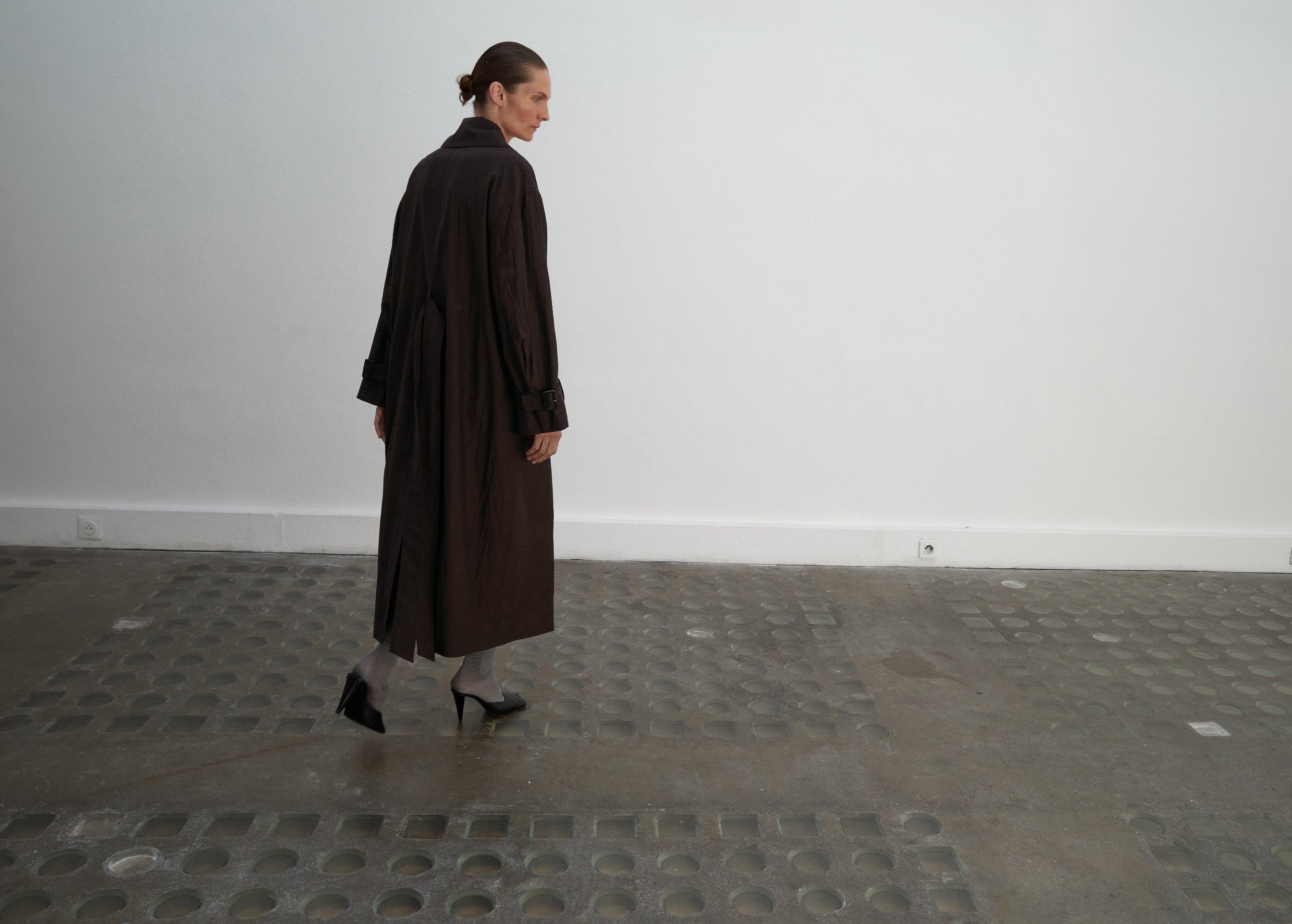 Brown Long Trench Coat Made Of Pure New Wool, 0201_32, large image number 3