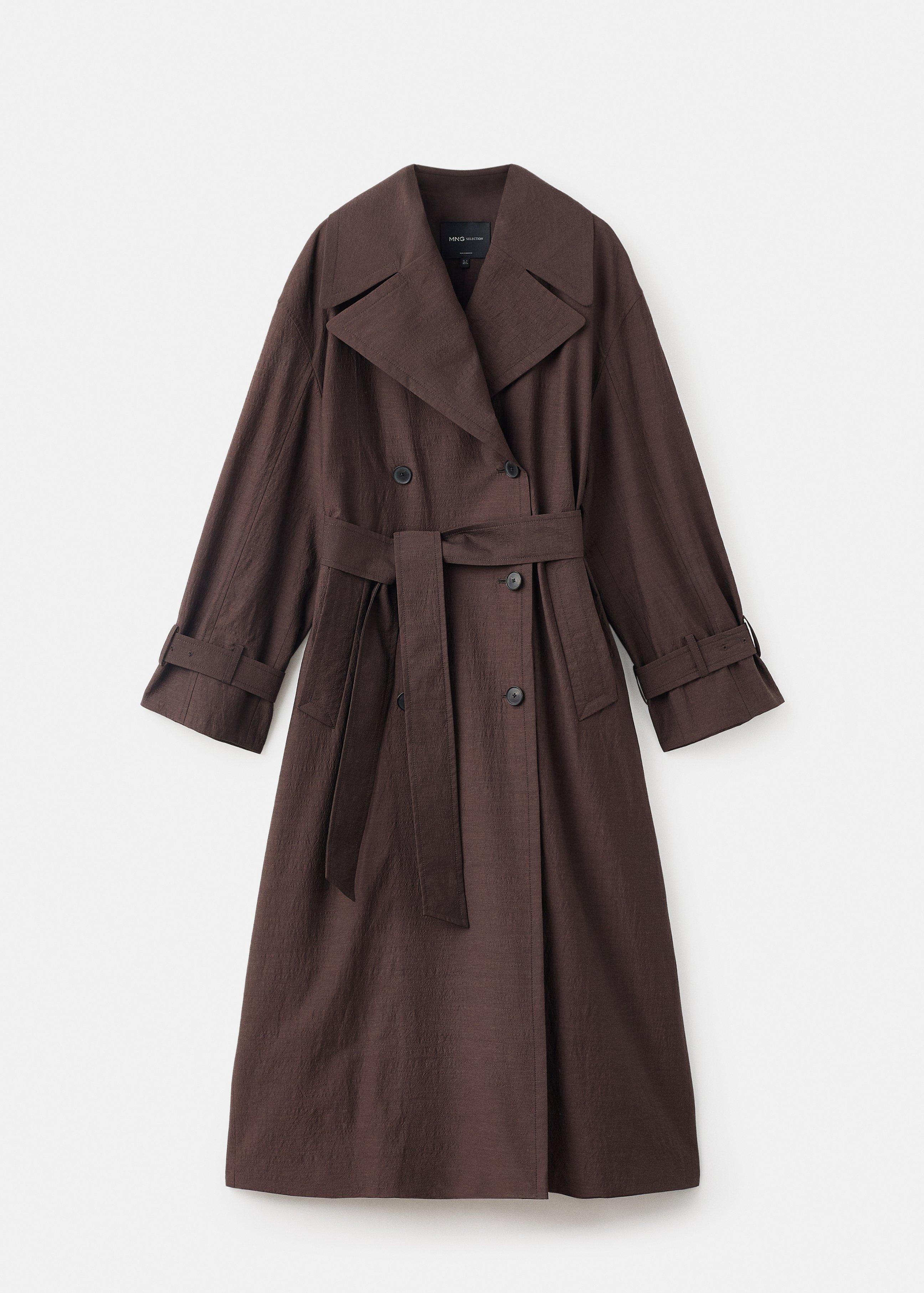 Brown Long Trench Coat Made Of Pure New Wool, , large image number 4