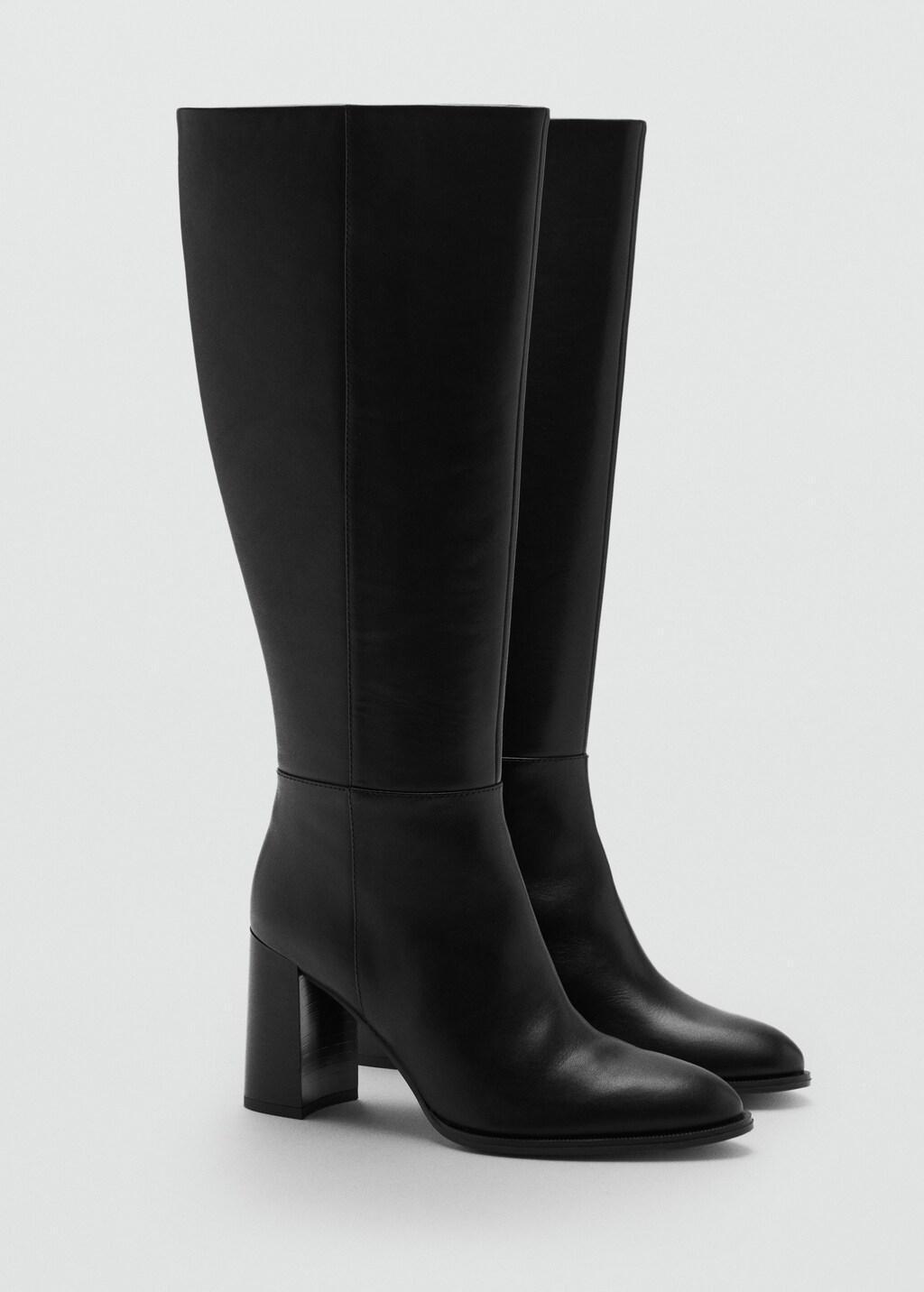 BLACK Leather block-heel boots, Black, medium