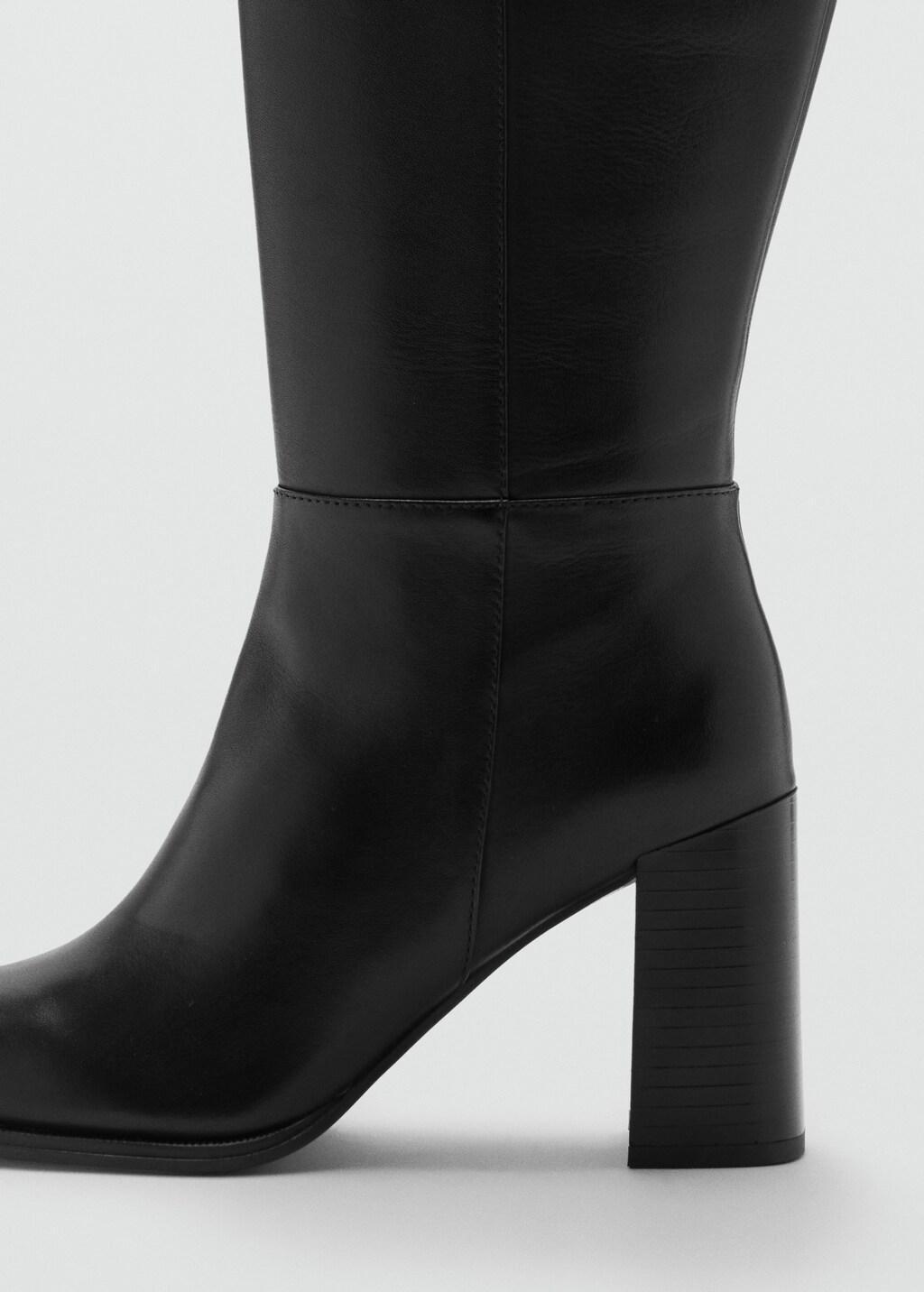 BLACK Leather block-heel boots, Black, medium