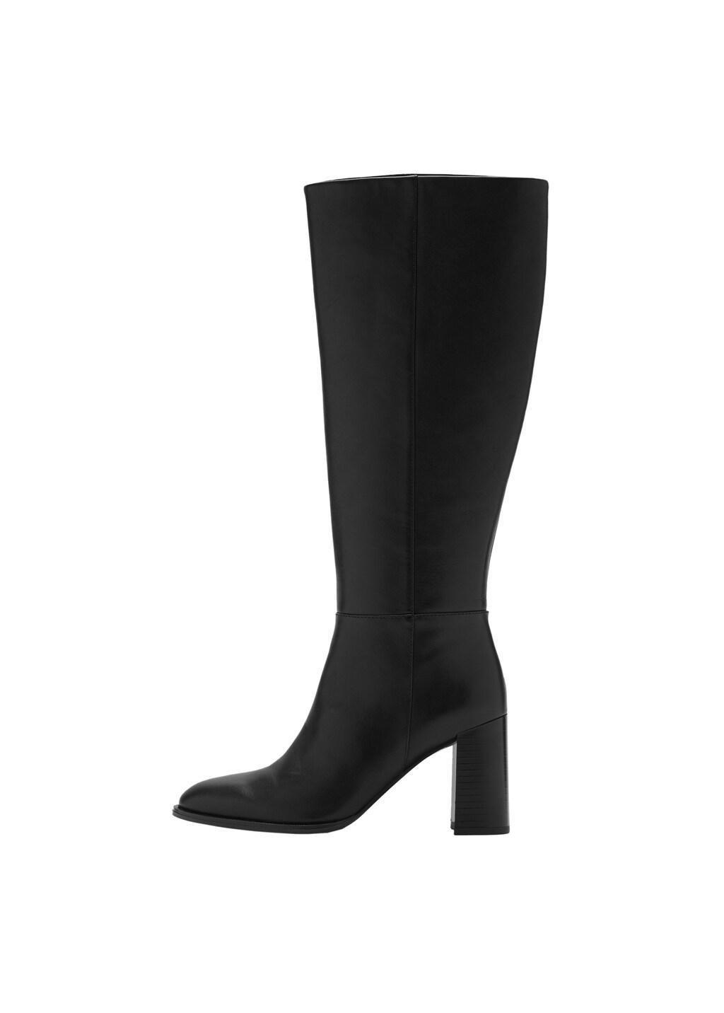 BLACK Leather block-heel boots, Black, large image number 3