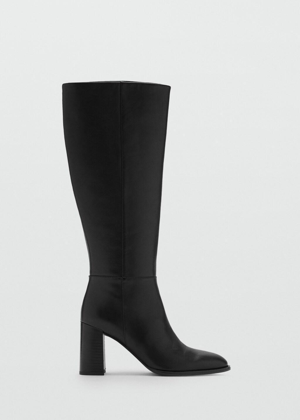 BLACK Leather block-heel boots, Black, large image number 4