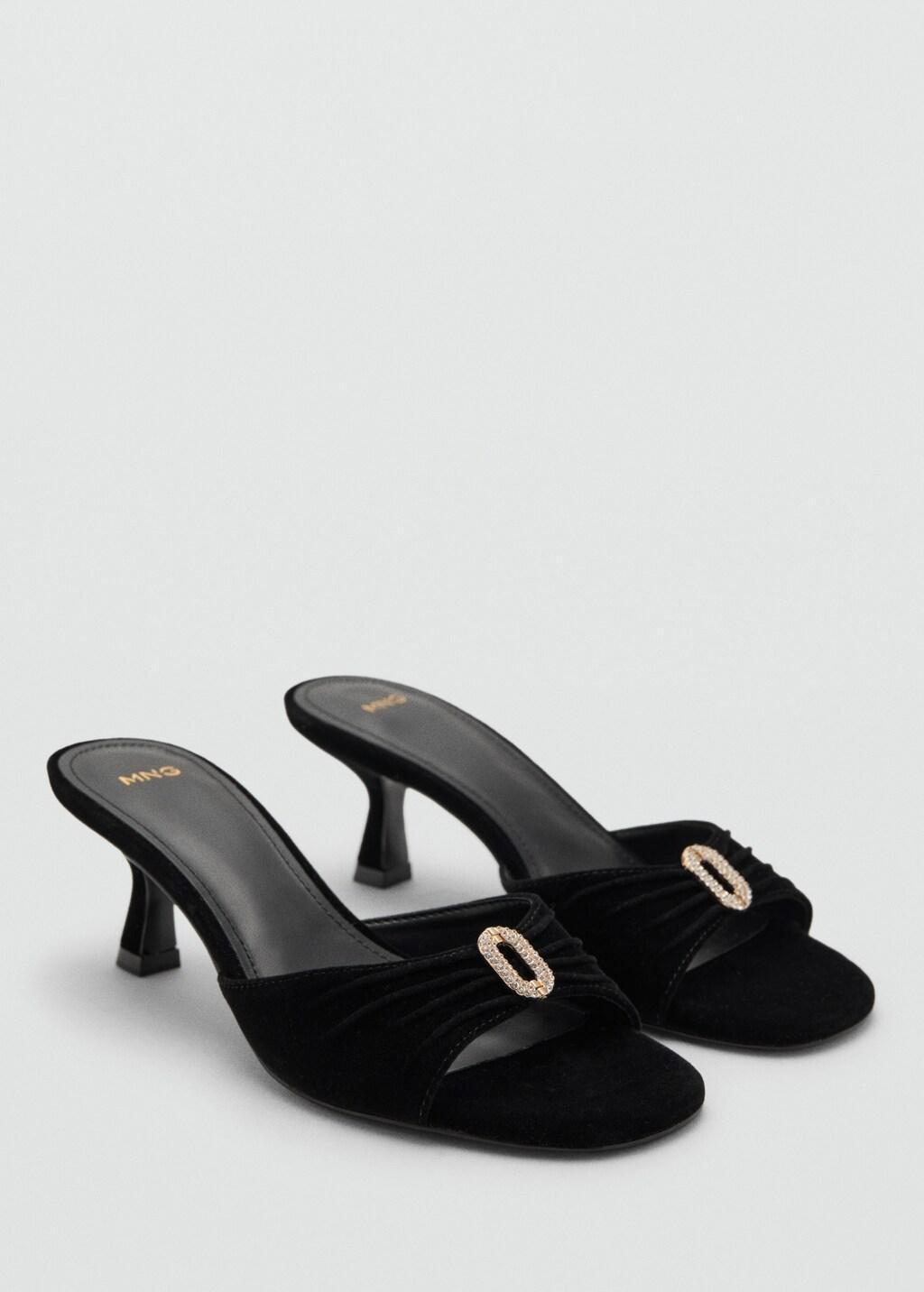 BLACK Velvet sandals with jewel embellishment, Black, medium