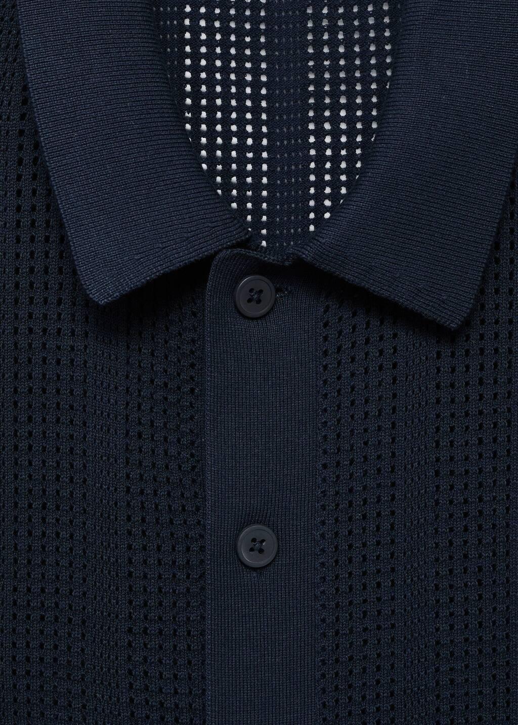 Navy Striped Openwork Knitted Shirt, Navy, large image number 5