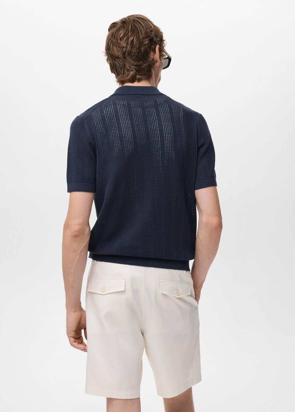 Navy Striped Openwork Knitted Shirt, Navy, large image number 6